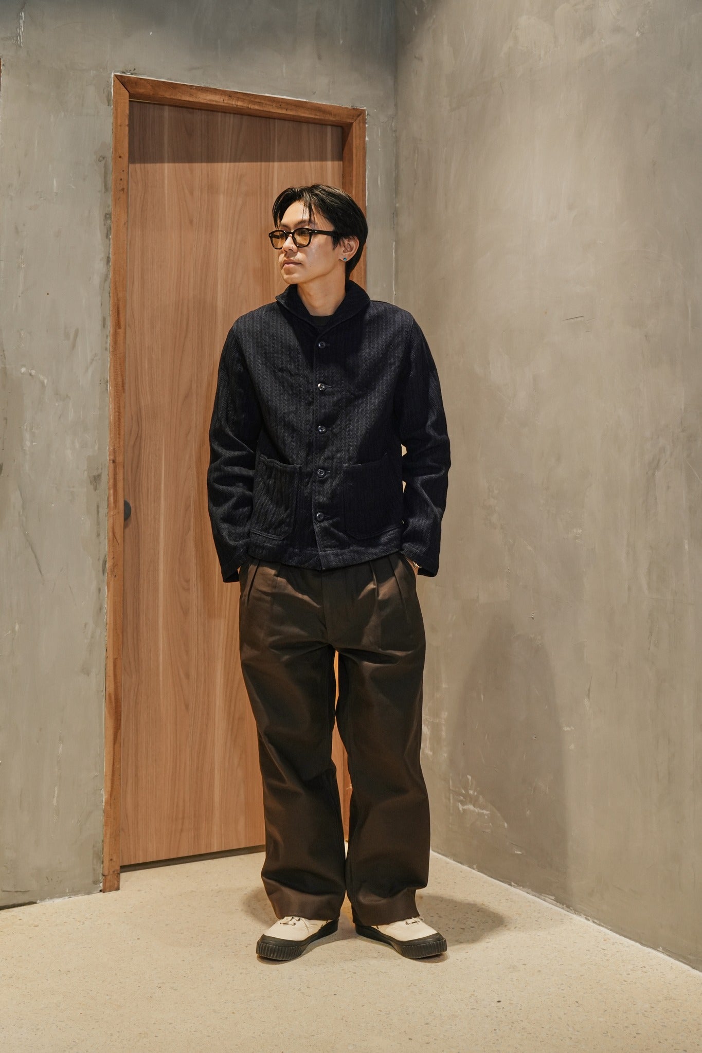 SHAWL COLLAR JACKET - KUROKI INDIGO HBT