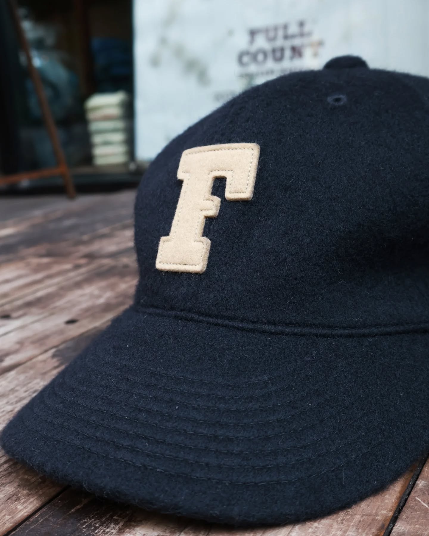 6843-25 6 Panel Wool Melton Baseball Cap F Patch - Navy
