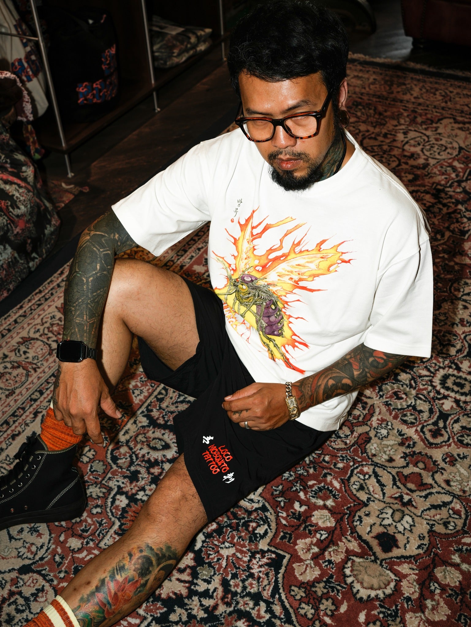 L. MOSQUITO TATTOO SHORTS - BLACK