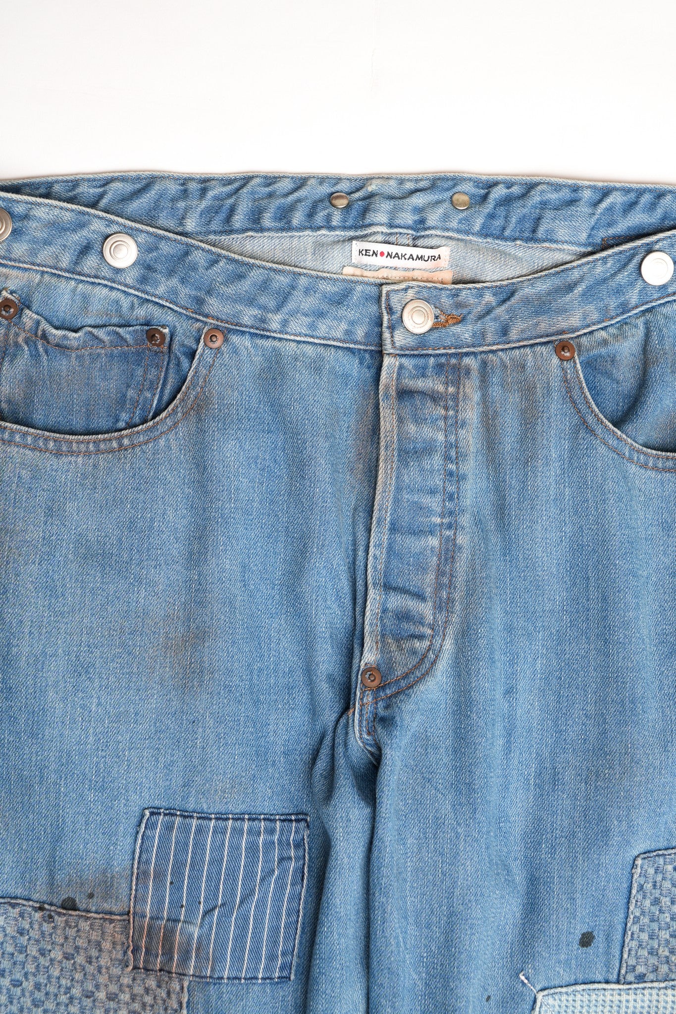 10oZ Japanese selvedge 1880s STYLE ONE POCKET SINGLE STITCH DENIM WITH PATCHWORK - INDIGO