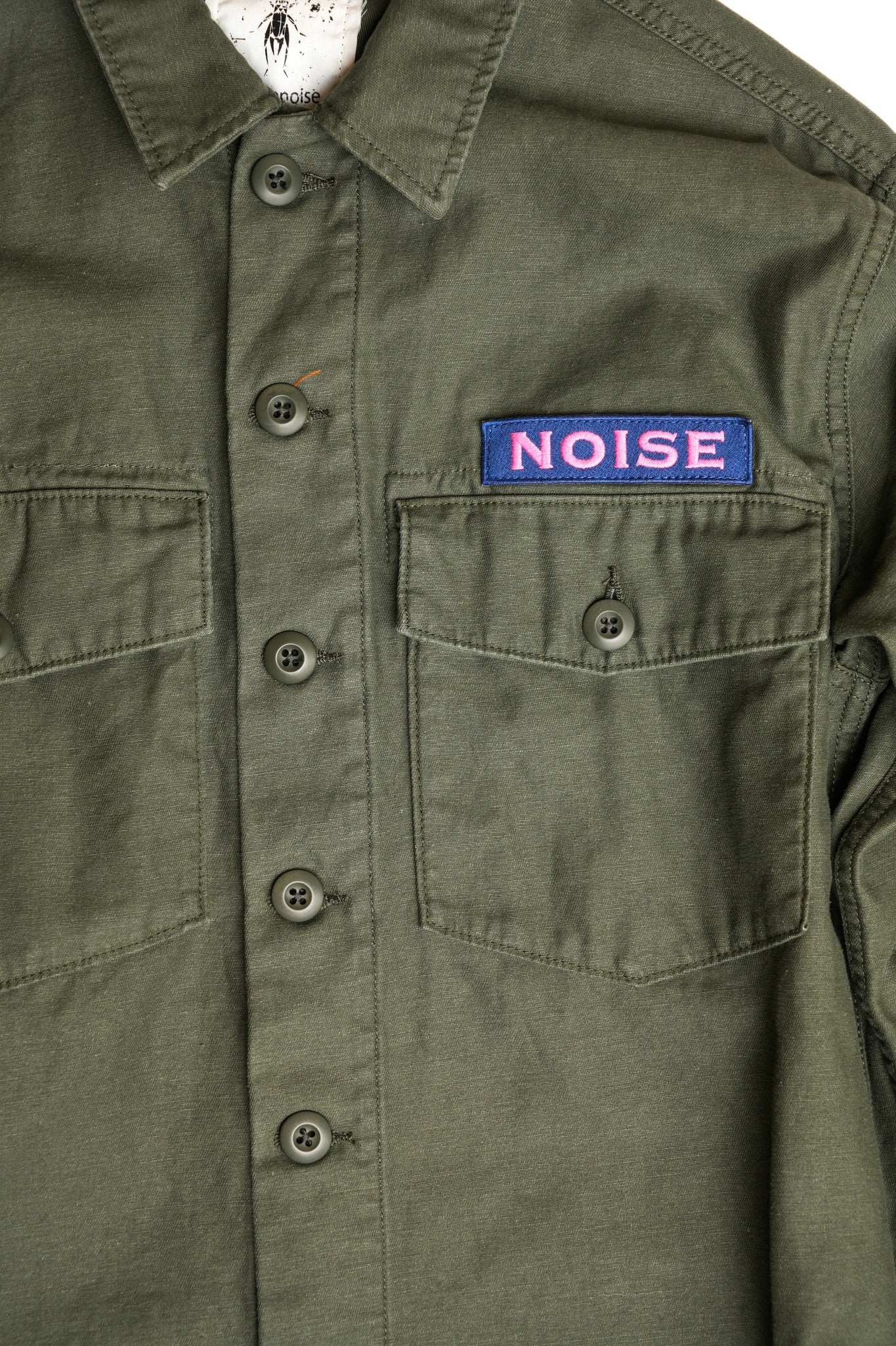 COTTON BACK SATIN OG SHIRT WITH EMBROIDERY - GREEN