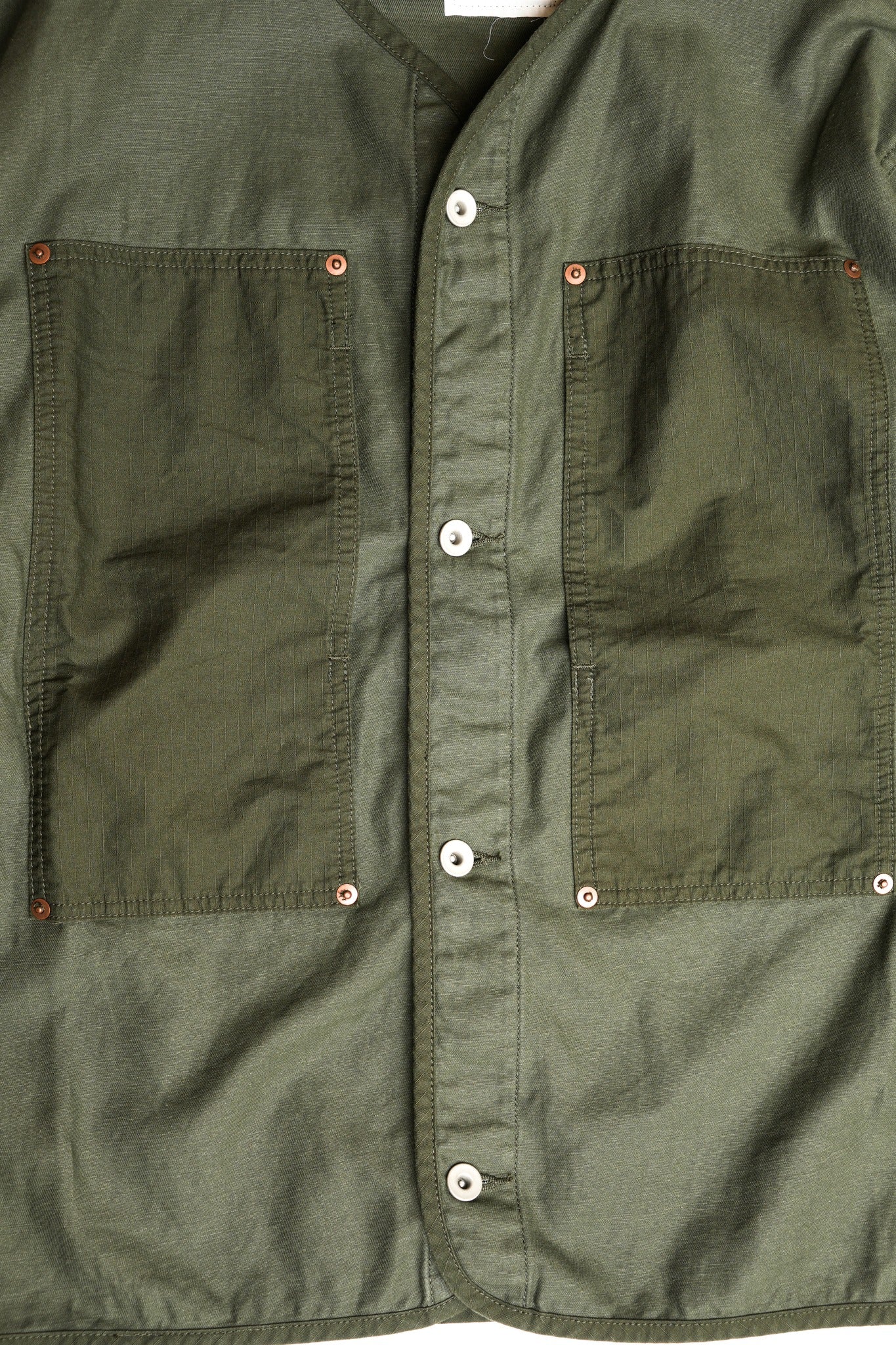US ARMY 1910s POCKET COTTON BACK SATIN X RS COLLARLESS JACKET - GREEN