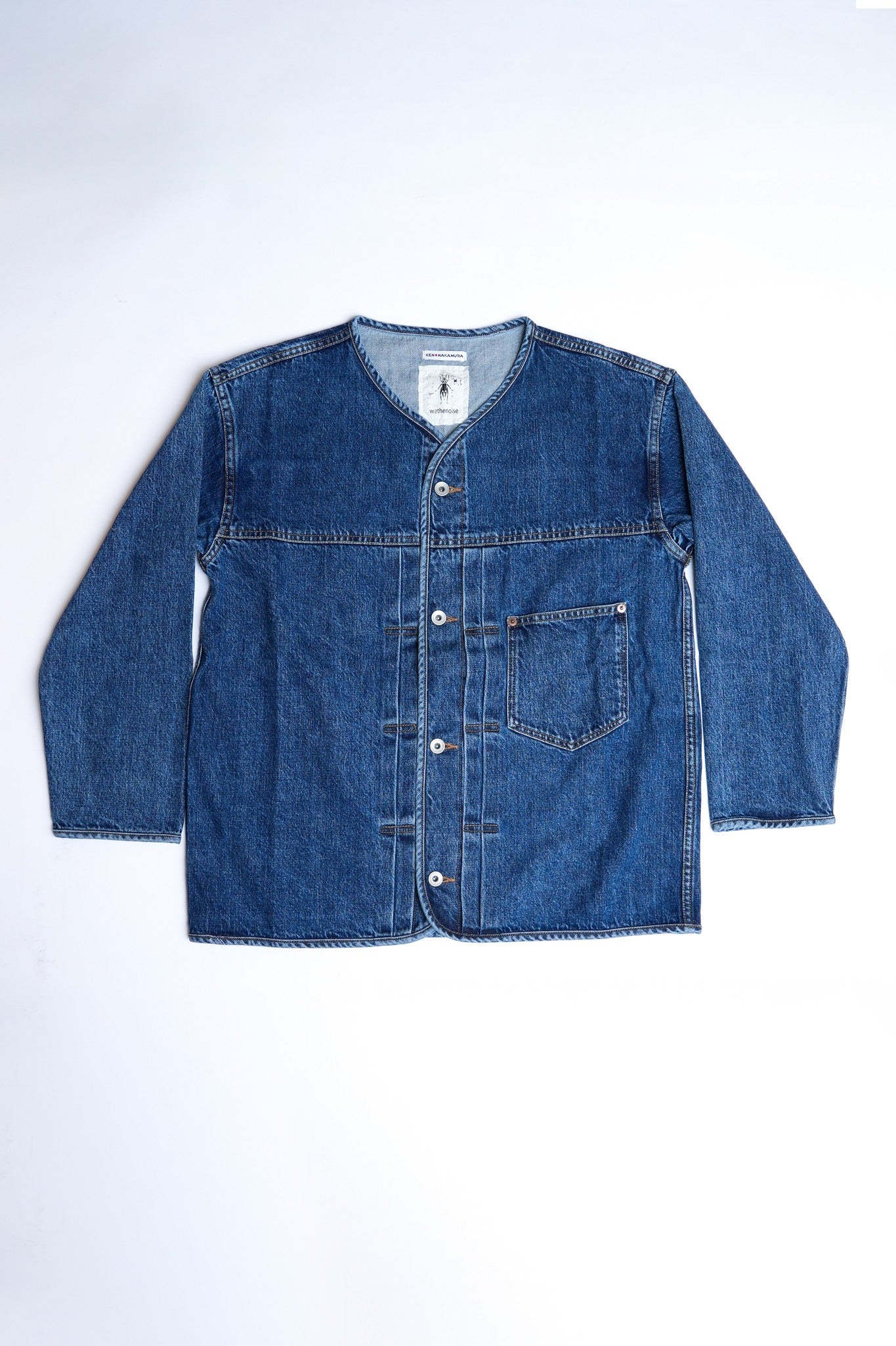 COTTON SELVEDGE DENIM 1ST COLLARLESS JACKET - INDIGO