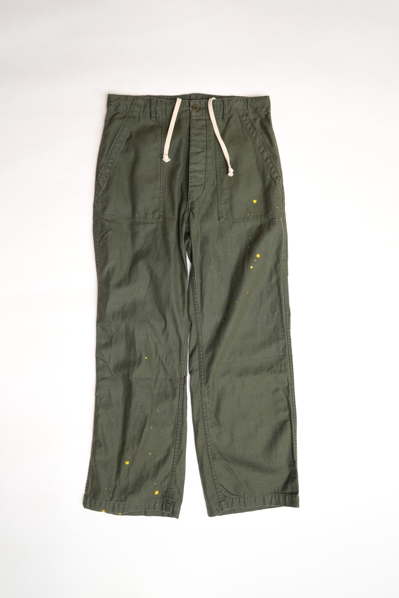 COTTON BACK SATIN OG BAKERS PANT WITH PAINT - GREEN