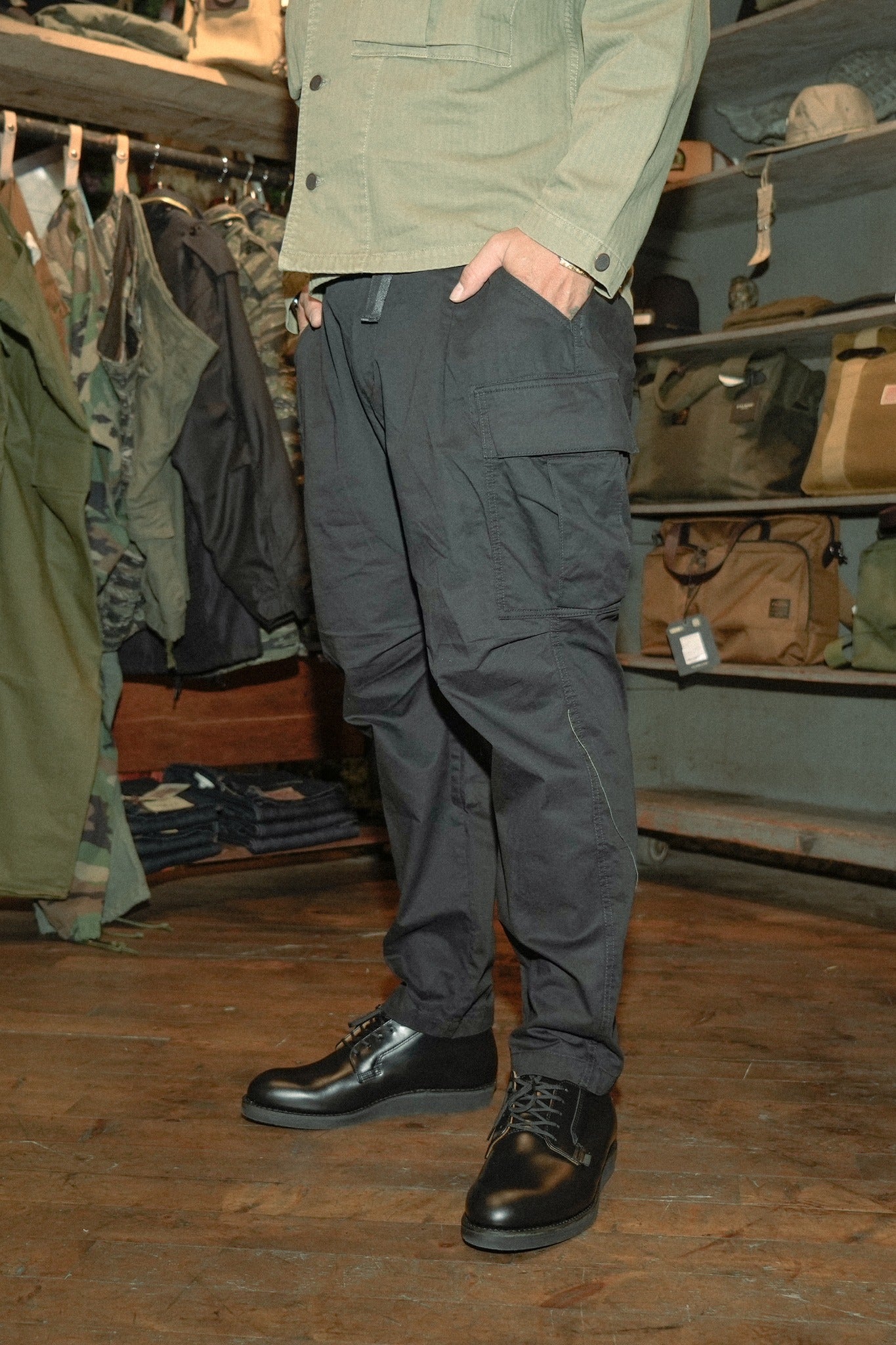 COTTON LIGHT PEACH TWILL JODHPURS STYLE CARGO PANTS TYPE2 - BLACK