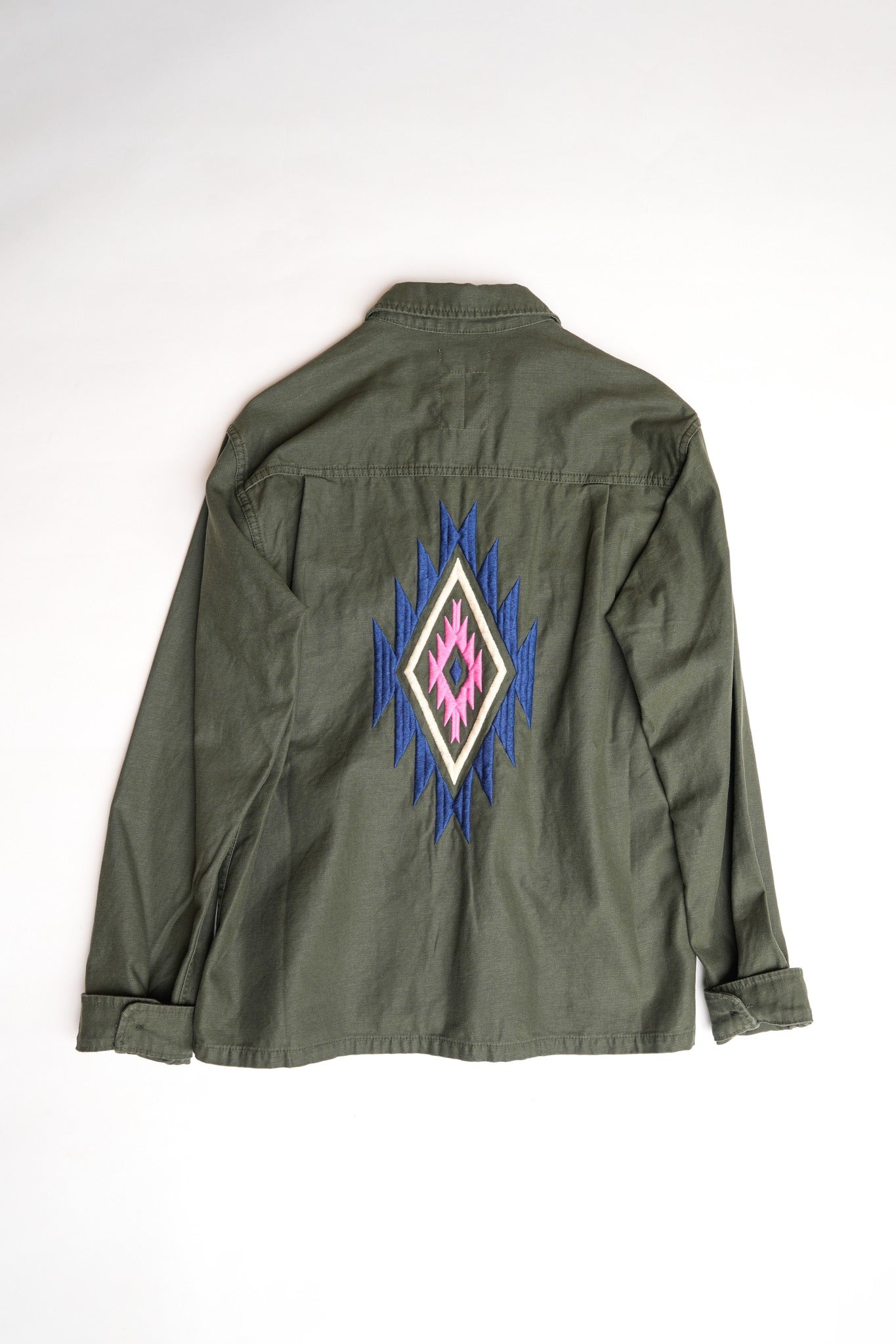 COTTON BACK SATIN OG SHIRT WITH EMBROIDERY - GREEN