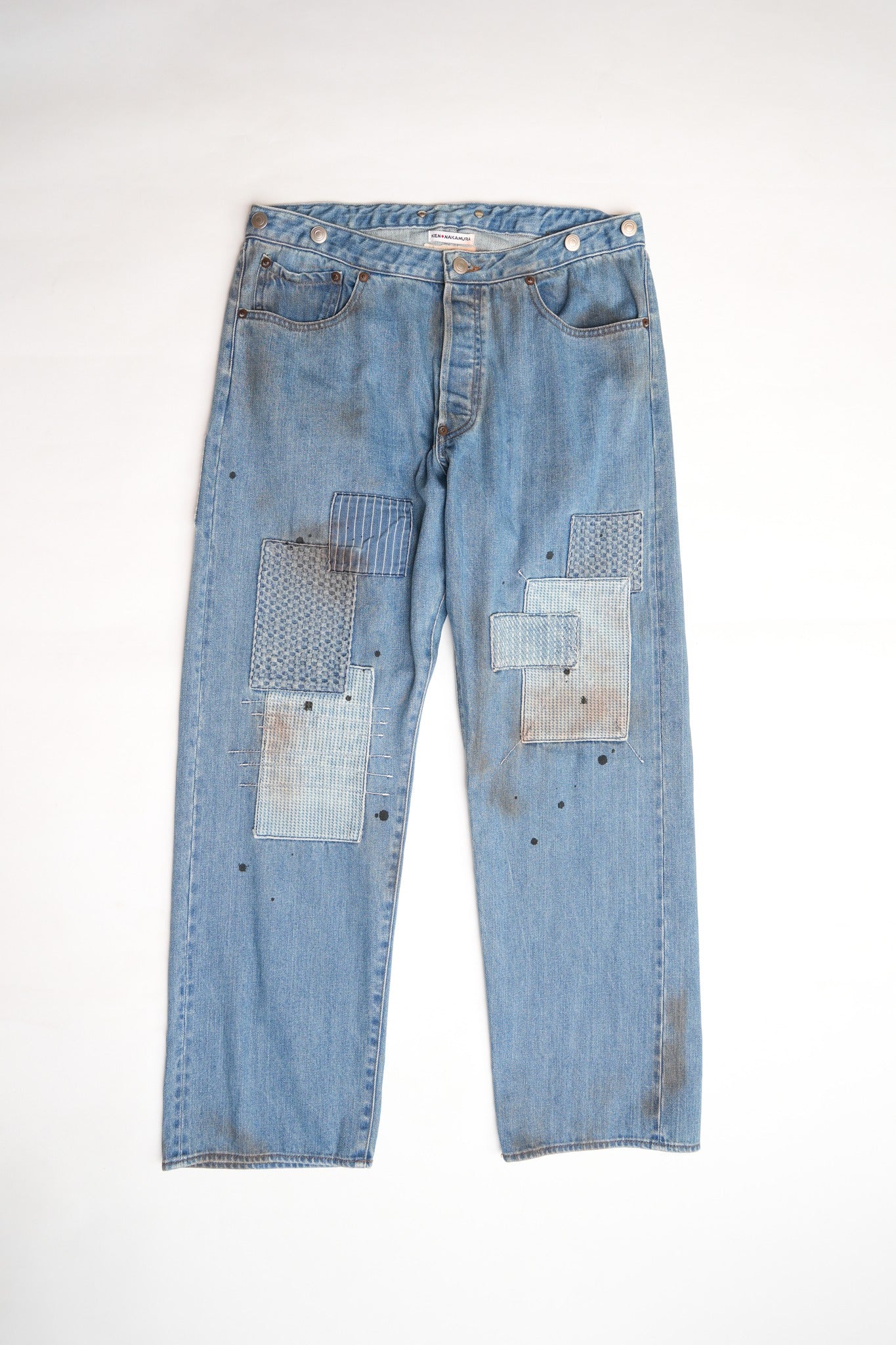 10oZ Japanese selvedge 1880s STYLE ONE POCKET SINGLE STITCH DENIM WITH PATCHWORK - INDIGO