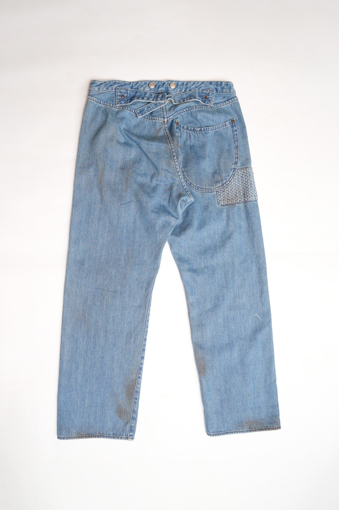 10oZ Japanese selvedge 1880s STYLE ONE POCKET SINGLE STITCH DENIM WITH PATCHWORK - INDIGO