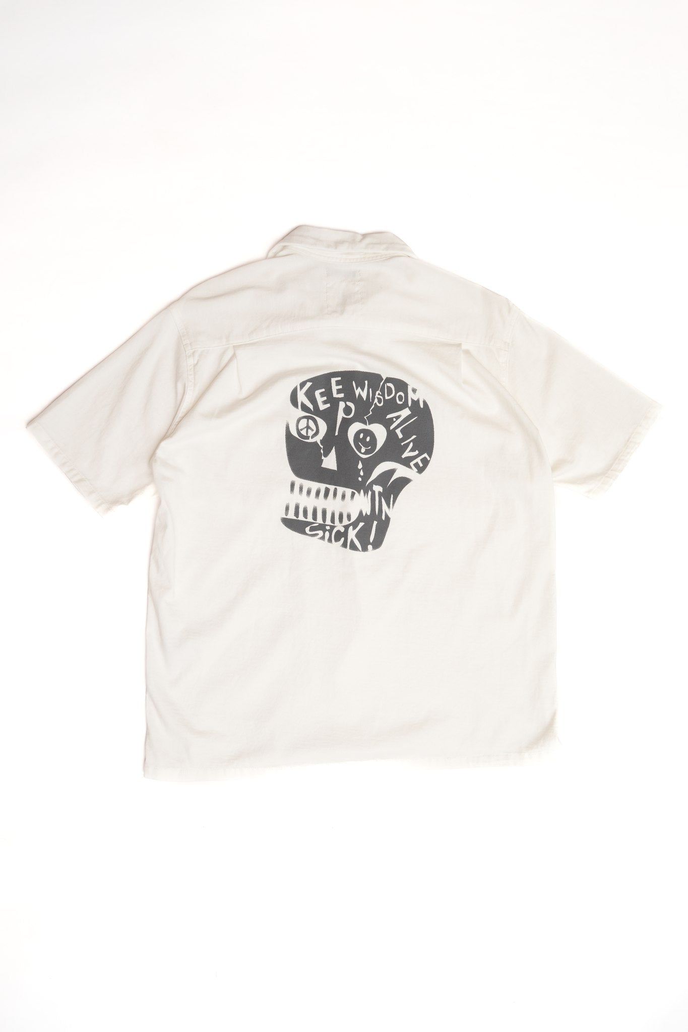COTTON JURSEY SKULL PRINT OPEN SHIRT - WHITE