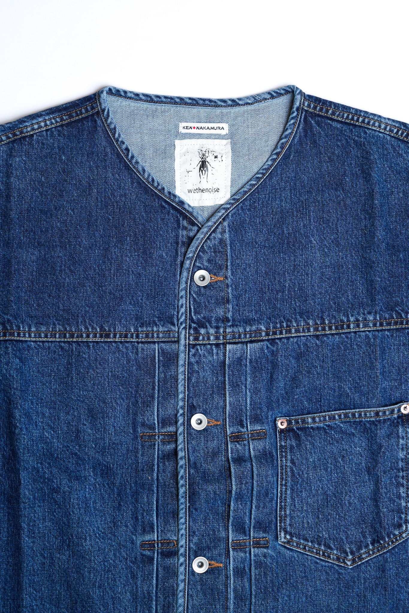 COTTON SELVEDGE DENIM 1ST COLLARLESS JACKET - INDIGO
