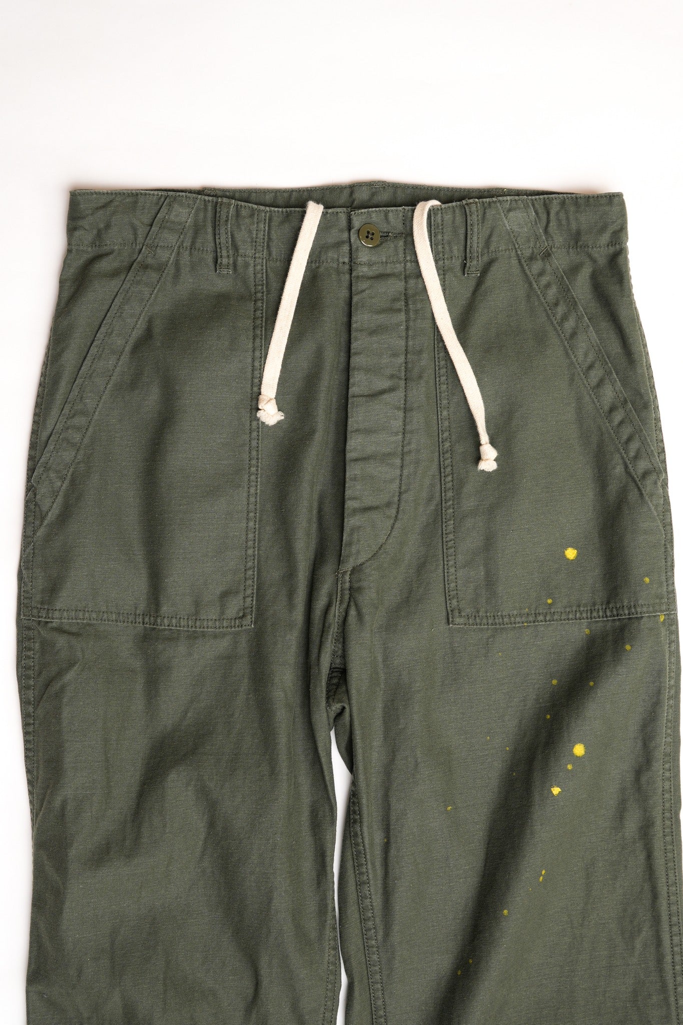 COTTON BACK SATIN OG BAKERS PANT WITH PAINT - GREEN