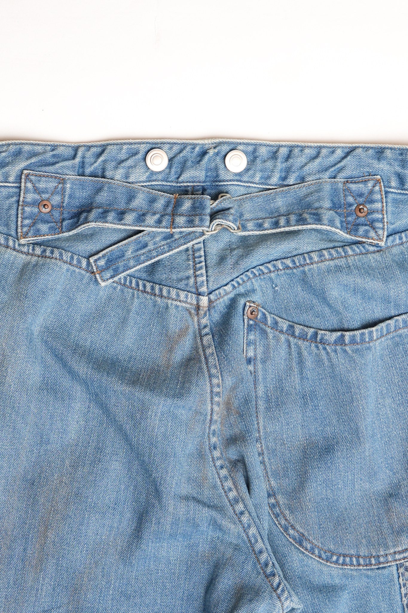 10oZ Japanese selvedge 1880s STYLE ONE POCKET SINGLE STITCH DENIM WITH PATCHWORK - INDIGO