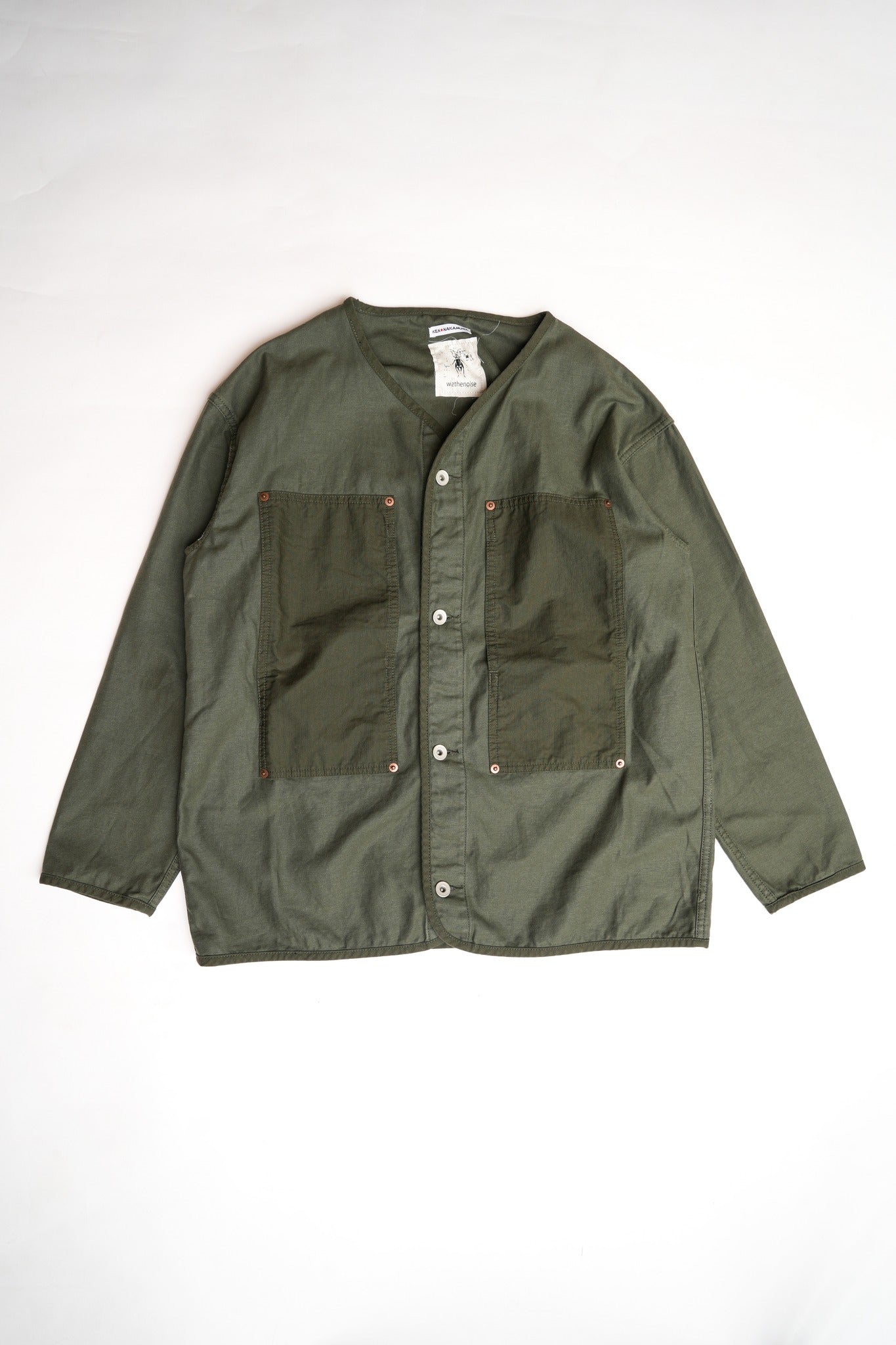 US ARMY 1910s POCKET COTTON BACK SATIN X RS COLLARLESS JACKET - GREEN