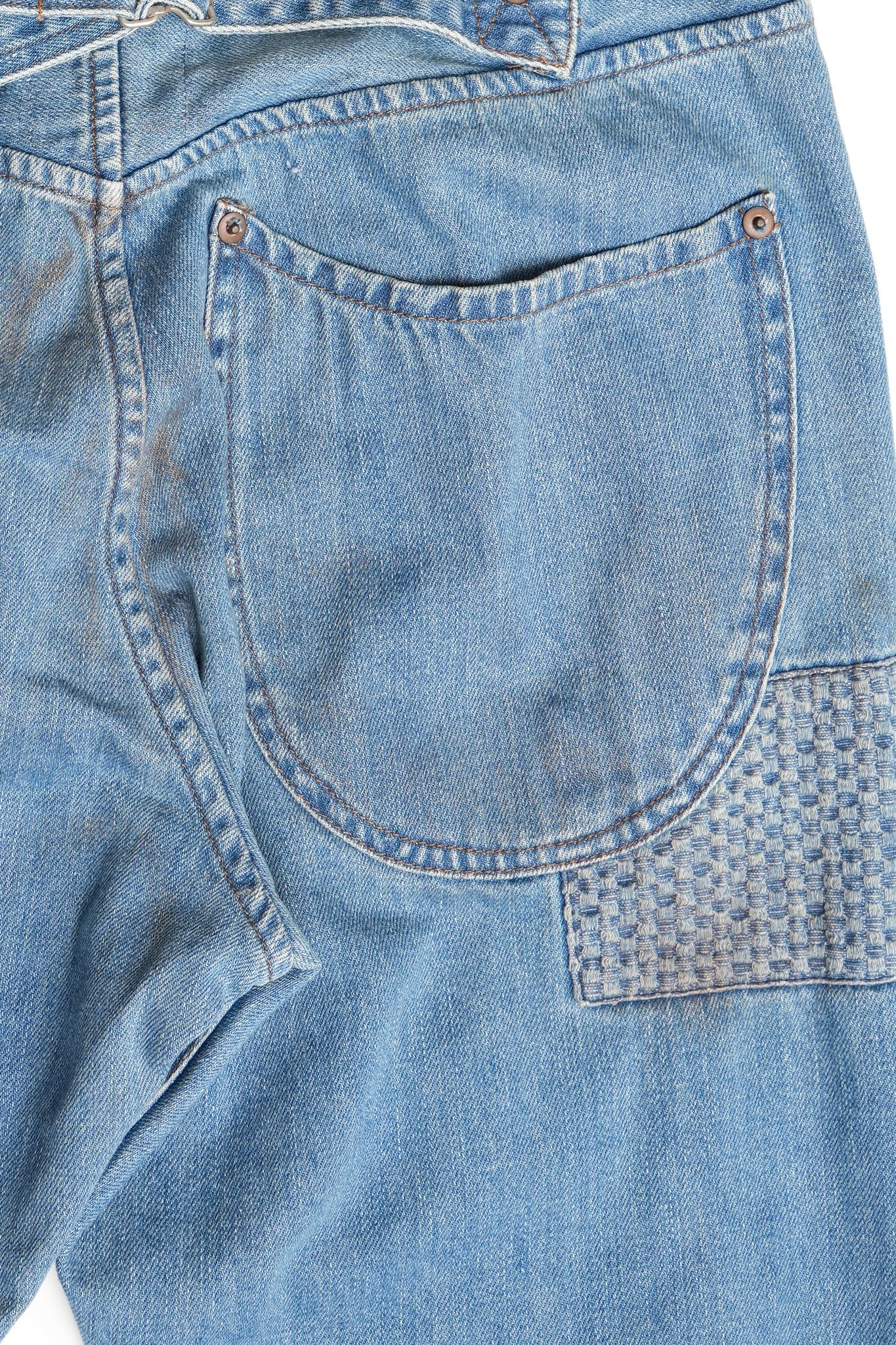 10oZ Japanese selvedge 1880s STYLE ONE POCKET SINGLE STITCH DENIM WITH PATCHWORK - INDIGO