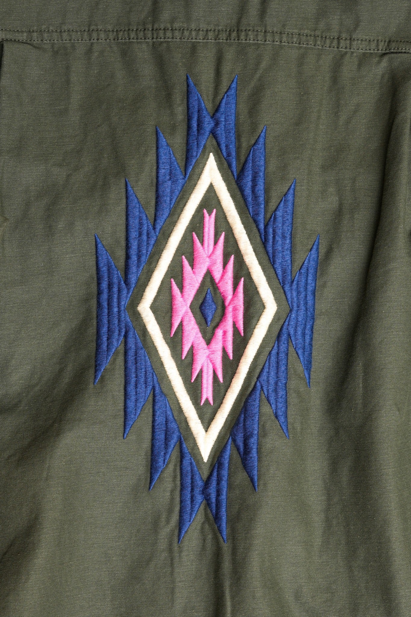 COTTON BACK SATIN OG SHIRT WITH EMBROIDERY - GREEN