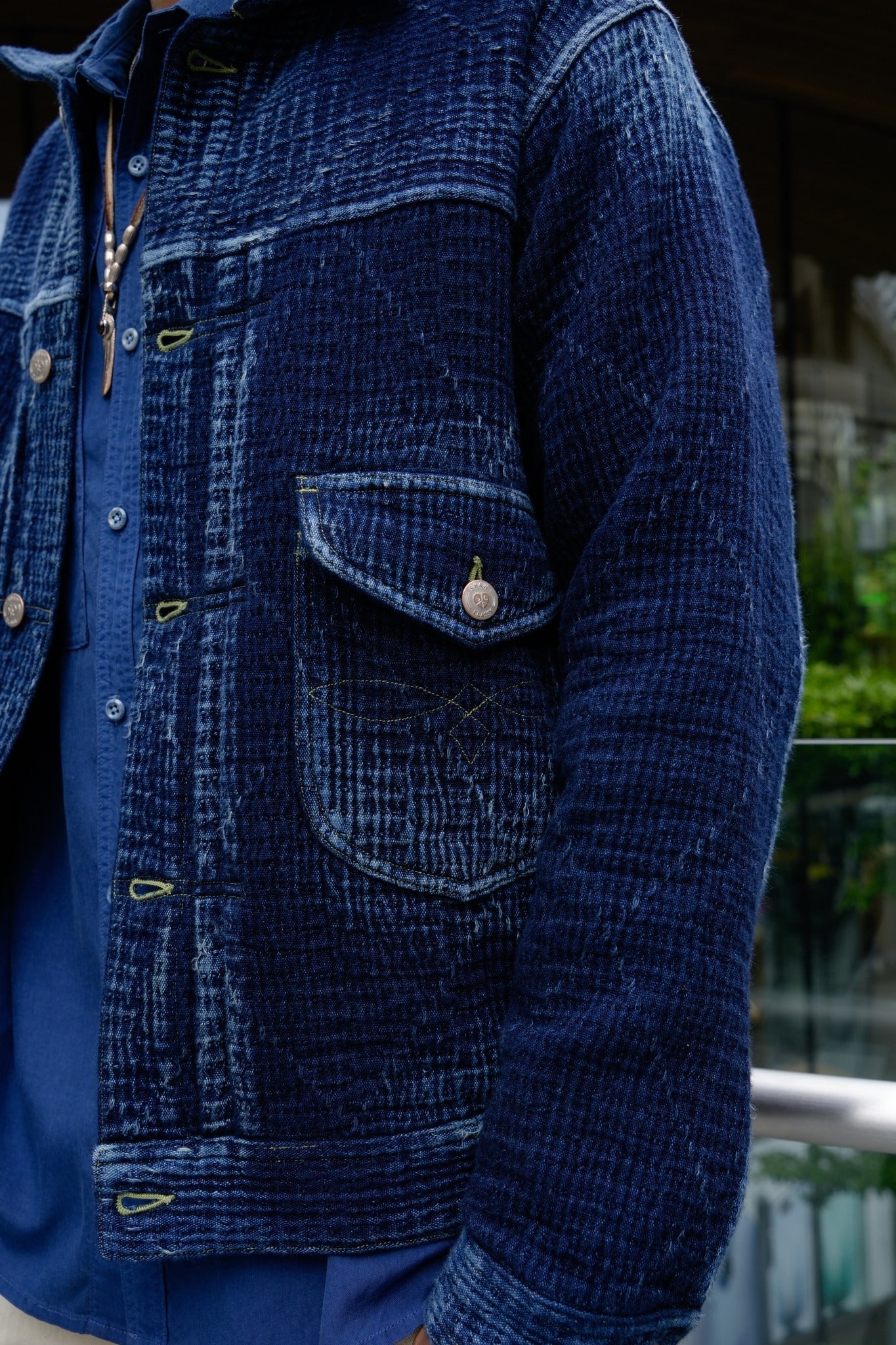 HEAVY SASHIKO CROPPED JACKET - INDIGO