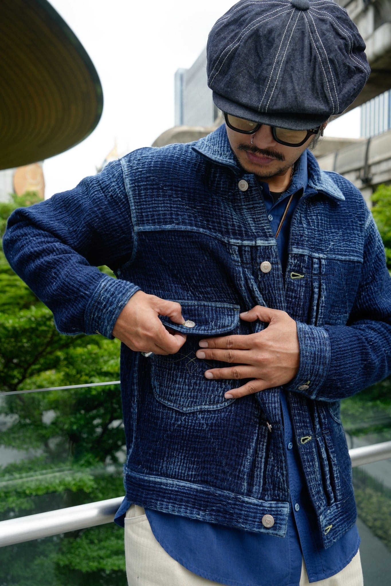 HEAVY SASHIKO CROPPED JACKET - INDIGO