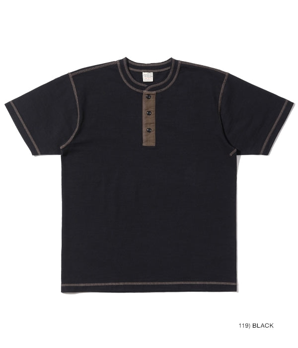 BR79192 SLUB YARN HENLEY NECK T-SHIRT - BLACK
