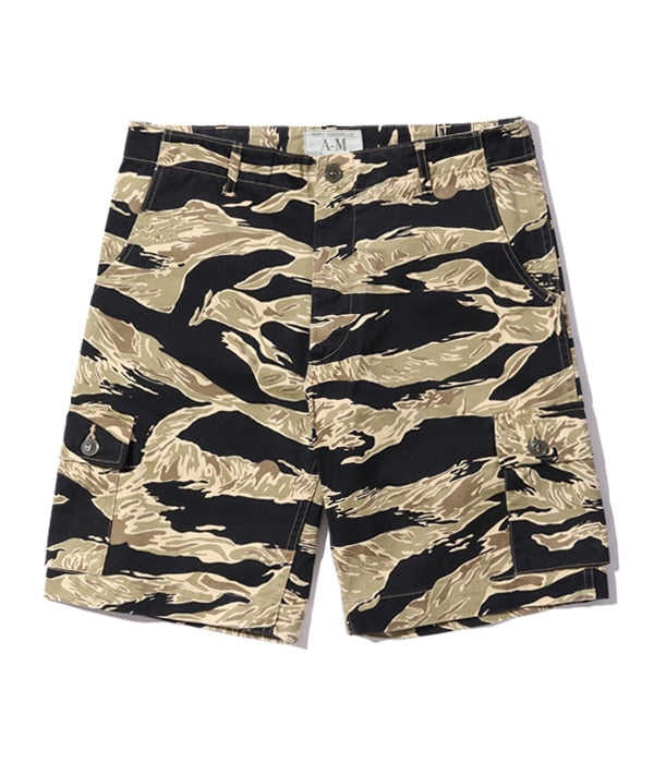 BR51904 GOLD TIGER PATTERNS SHORTS - BLACK