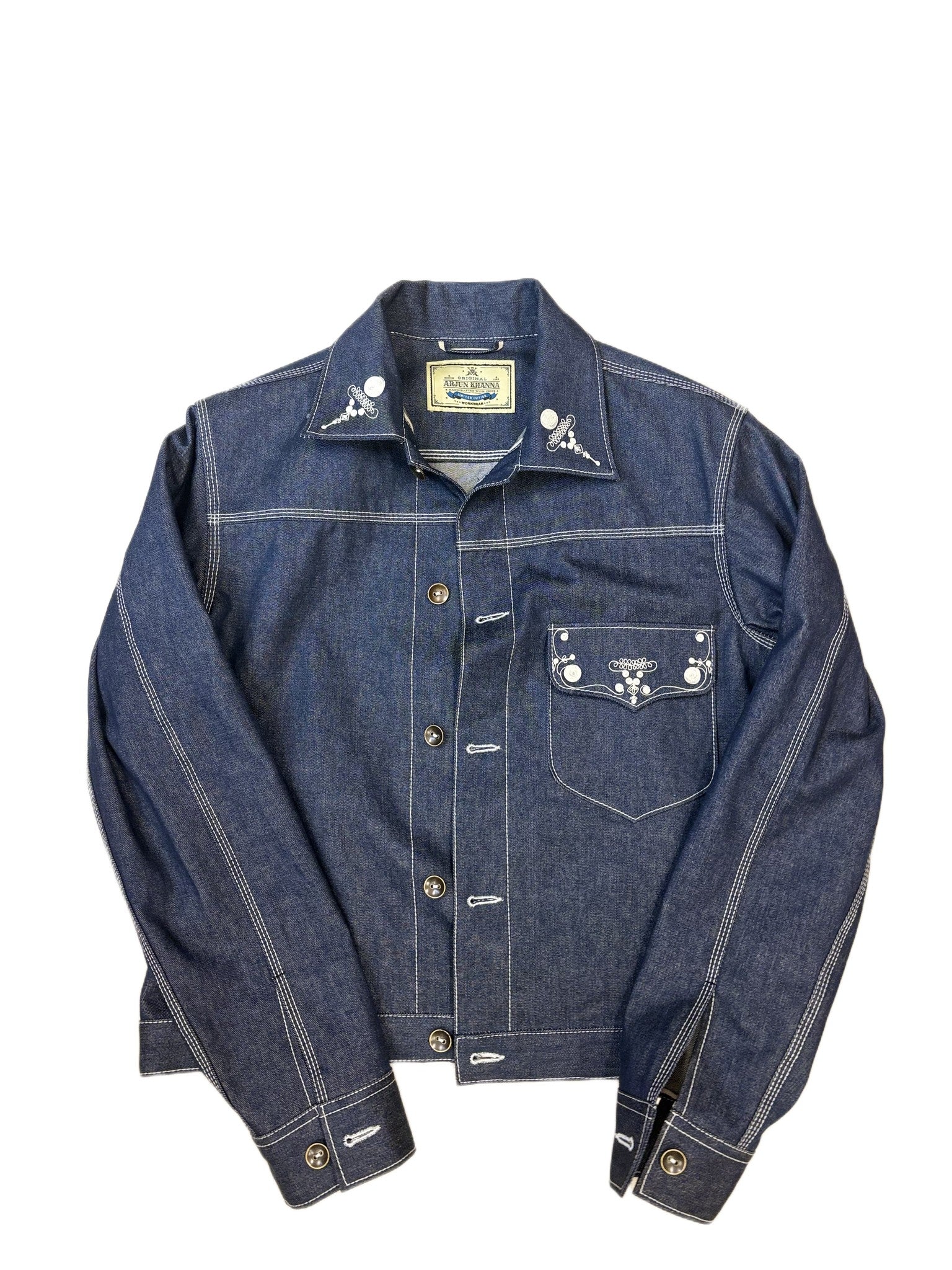 AK/PR/LOT2/JKT/033 Denim 1 Pocket with Mexican Motif on Collar & Flap - White Selvedge - INDIGO