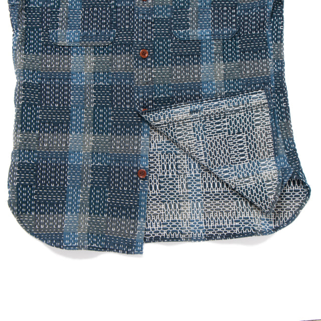 5657 Noragi Sashiko Short Sleeve Shirt  - BLUE