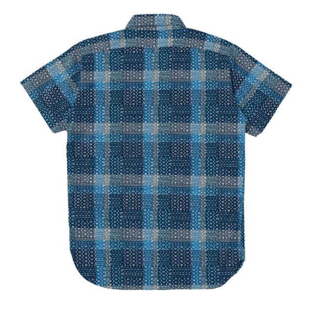 5657 Noragi Sashiko Short Sleeve Shirt  - BLUE