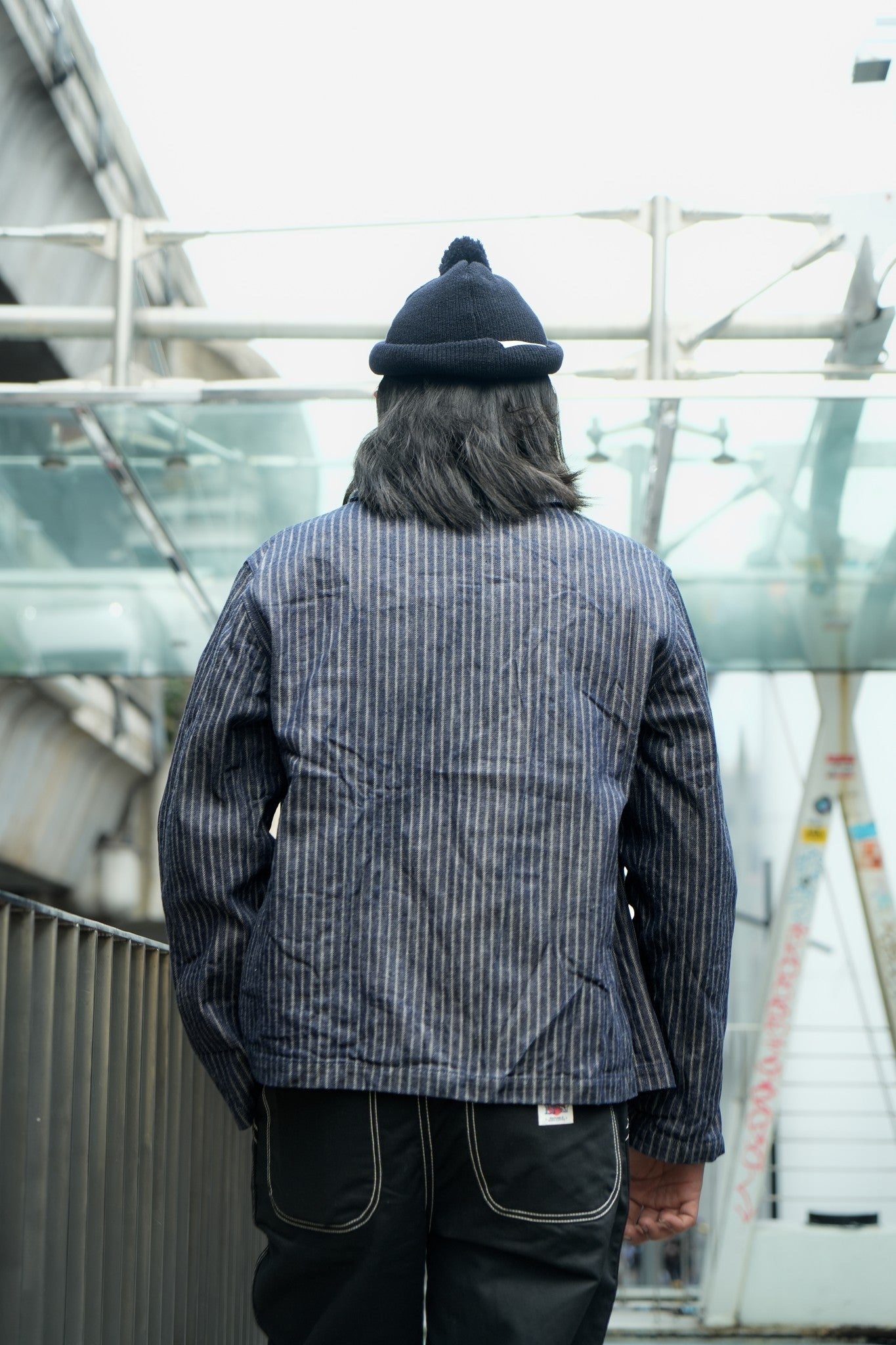 Shawl Collar Jacket - Herringbone Stripe