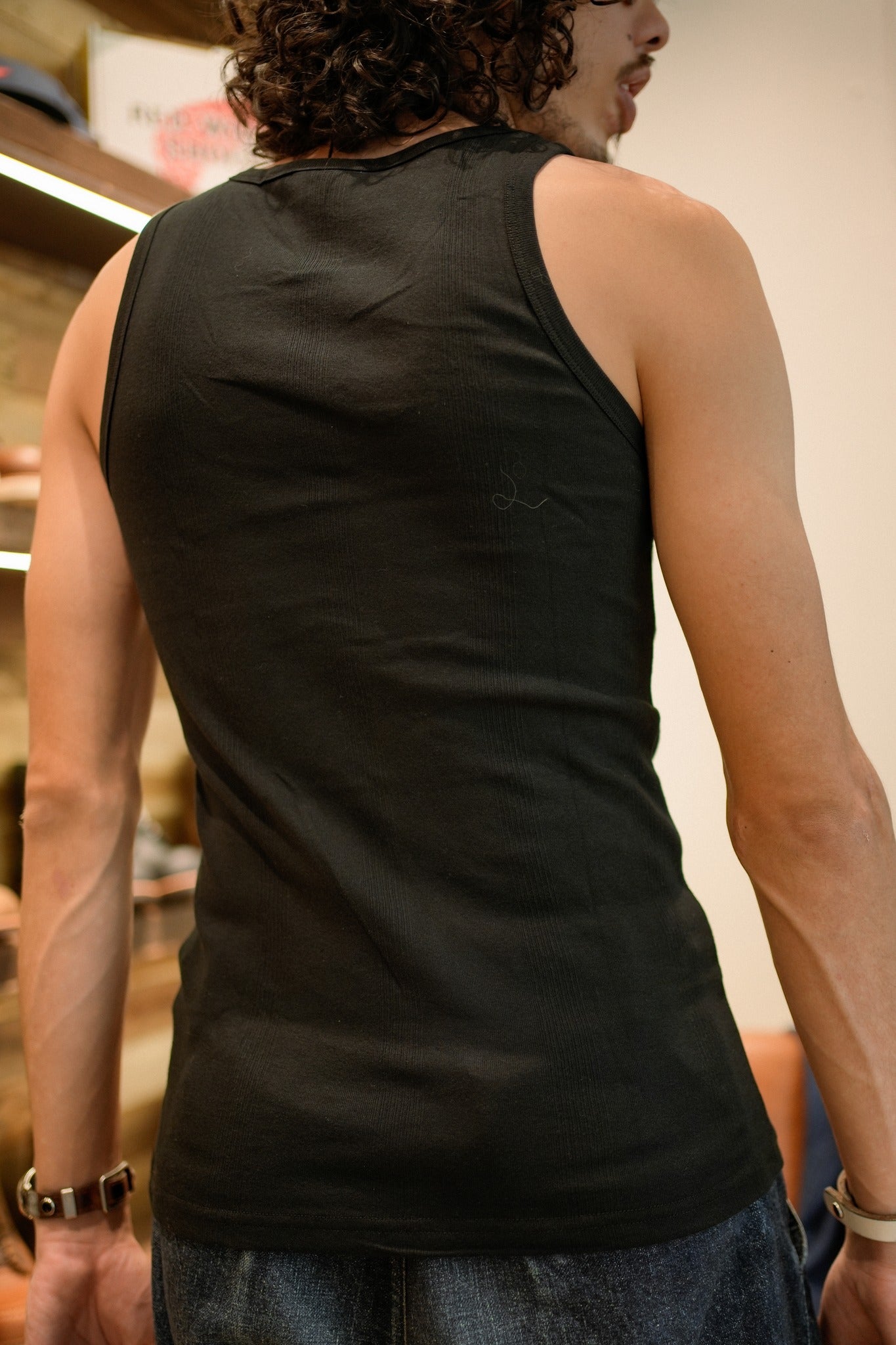 Panel ribbed tank top - BLACK