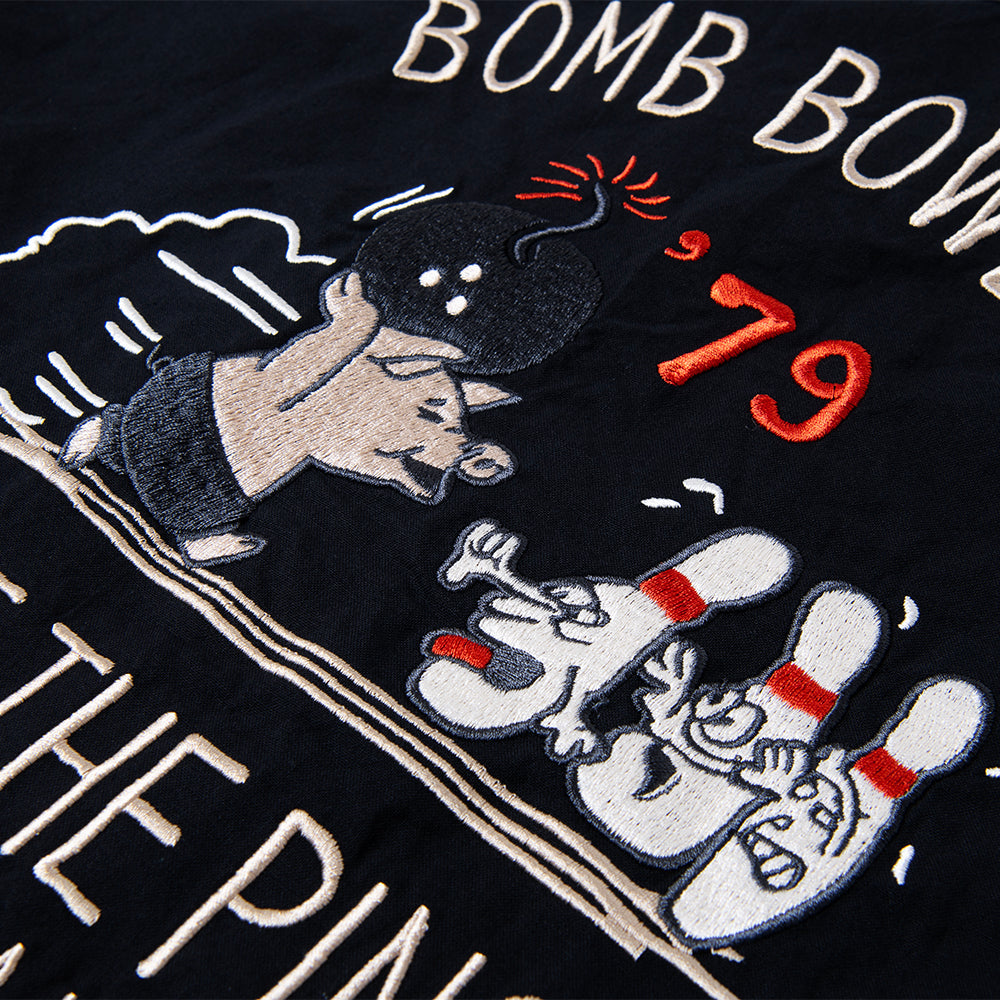 5743 EMBROIDERED BOWLING SHIRT - BLACK