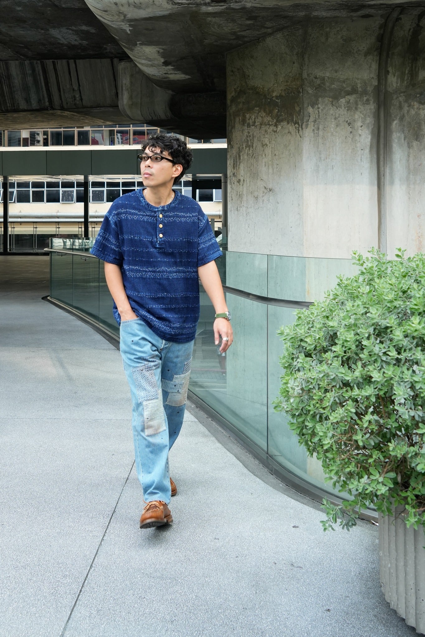 Sashiko Henry shirt - INDIGO