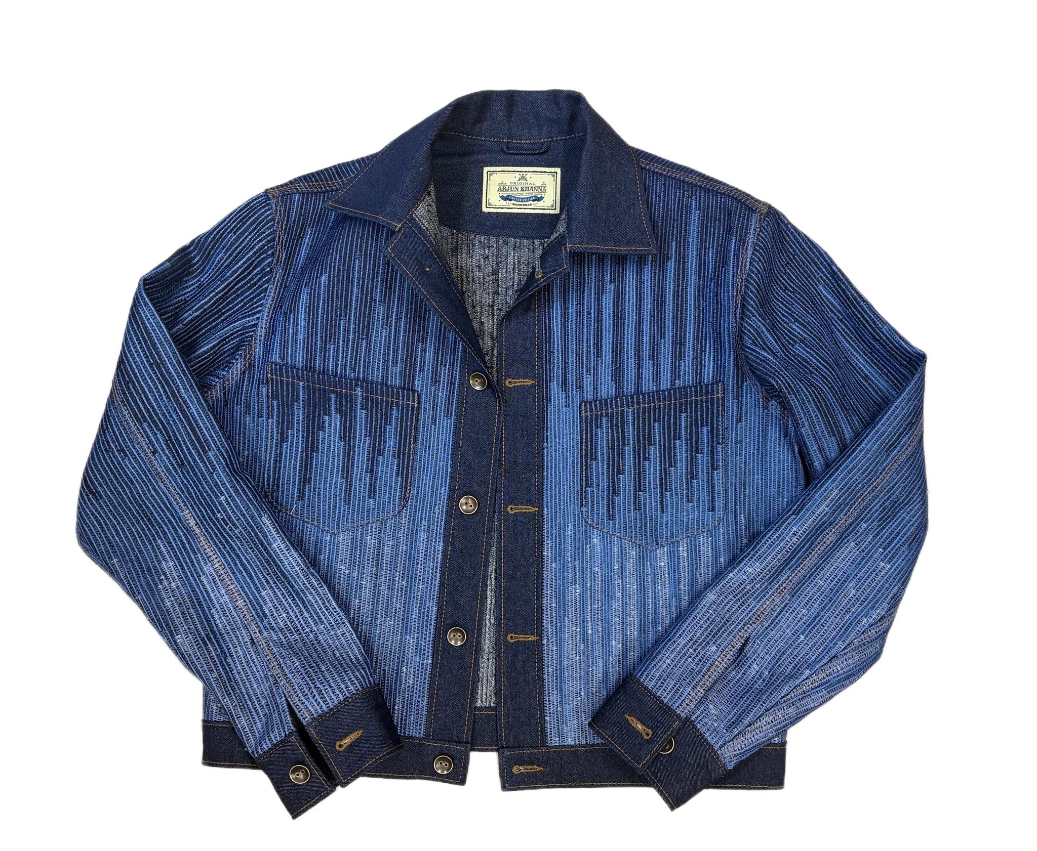 AK/PR/LOT2/JKT/034 Blue Denim All Over Zig-Zag Embroidered 2 Pocket - INDIGO