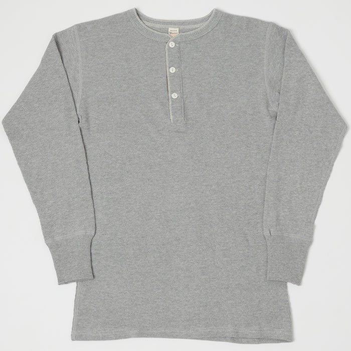 5904 4-needle Henley neck waffle long sleeve T - HEATHER GREY