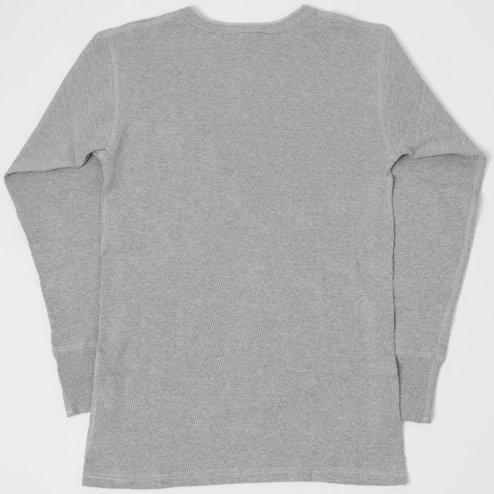 5904 4-needle Henley neck waffle long sleeve T - HEATHER GREY