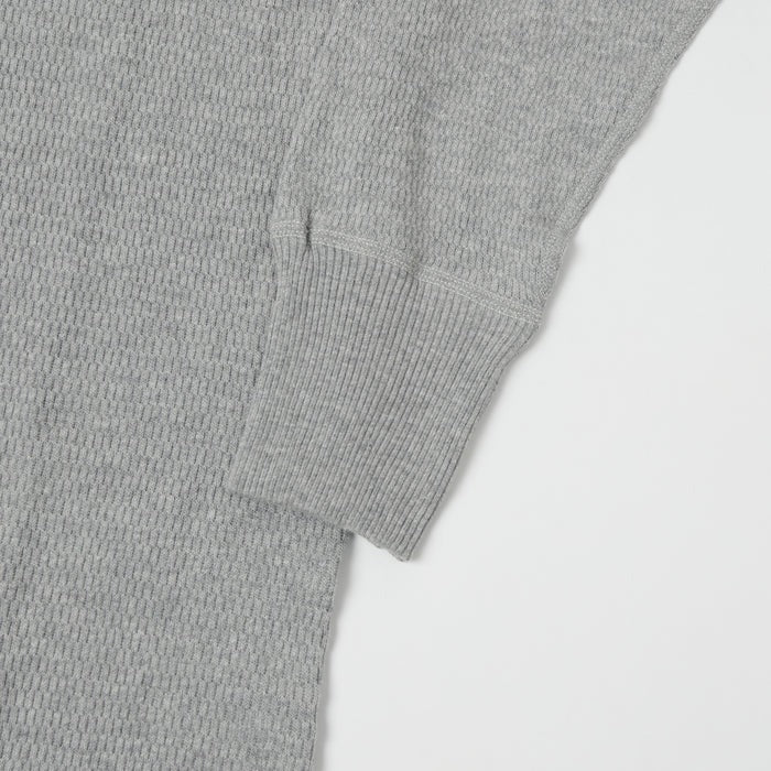 5904 4-needle Henley neck waffle long sleeve T - HEATHER GREY
