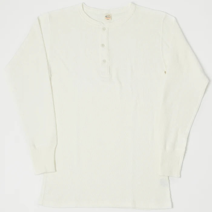 5904 4-needle Henley neck waffle long sleeve T - OFF WHITE