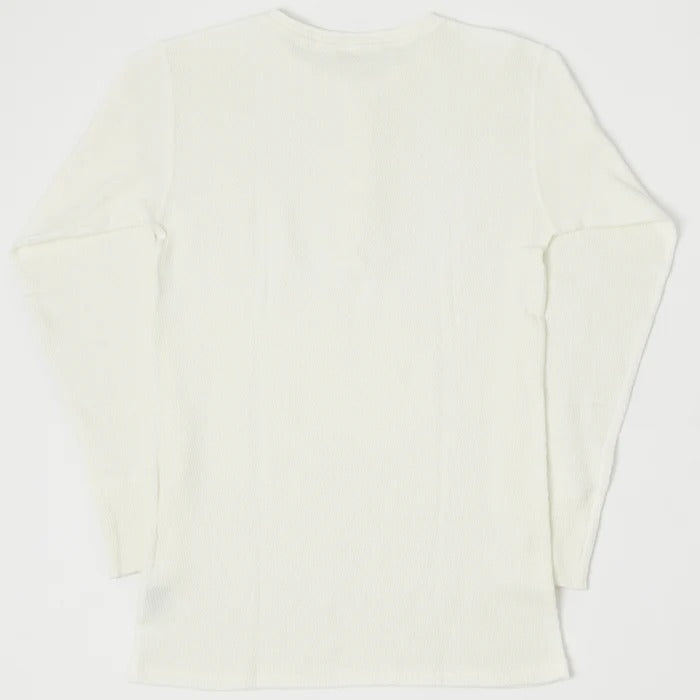 5904 4-needle Henley neck waffle long sleeve T - OFF WHITE