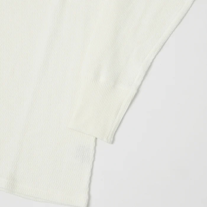 5904 4-needle Henley neck waffle long sleeve T - OFF WHITE