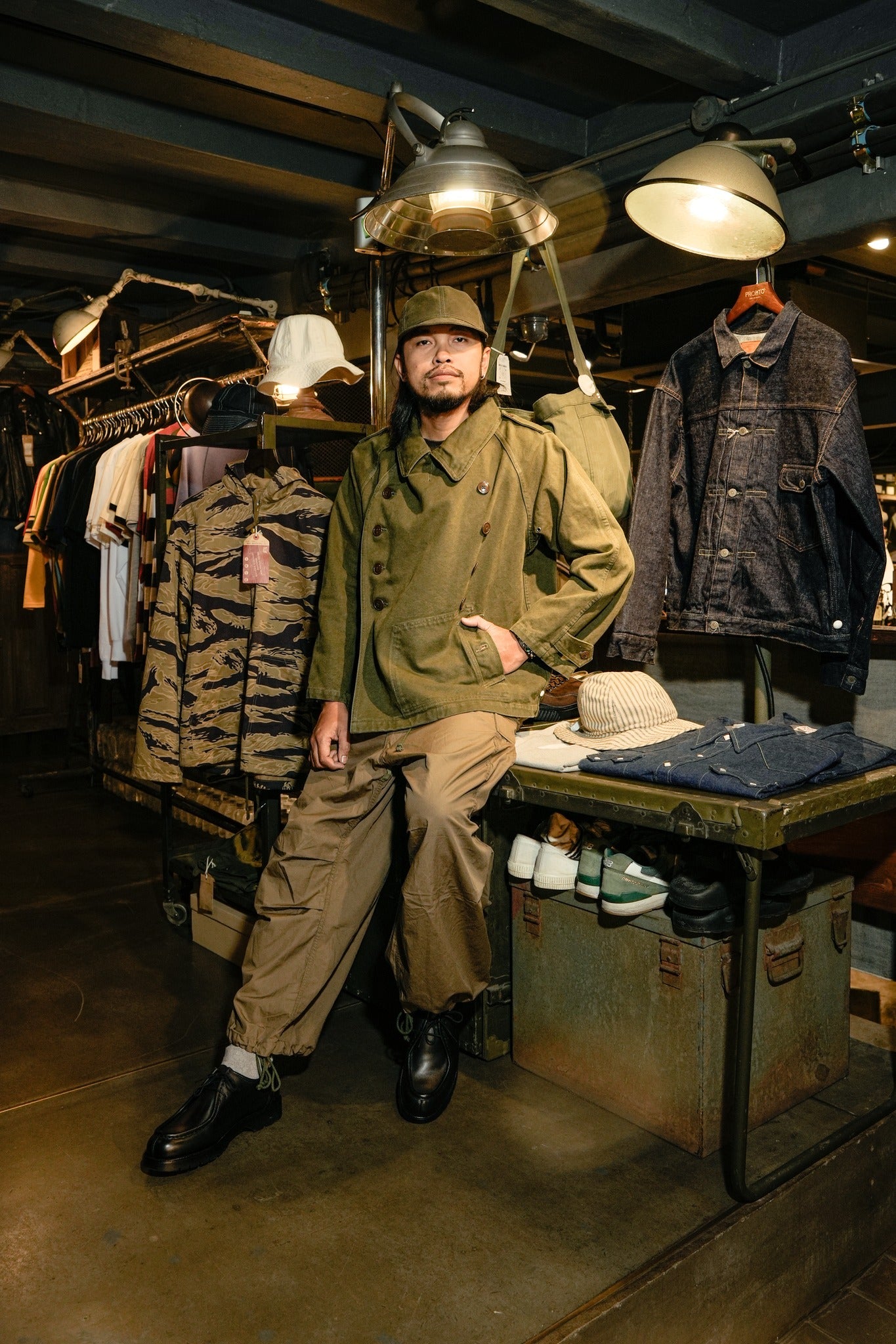 COTTON CANVAS S 1950S FRENCH MOTORCYCLE JACKET - GREEN