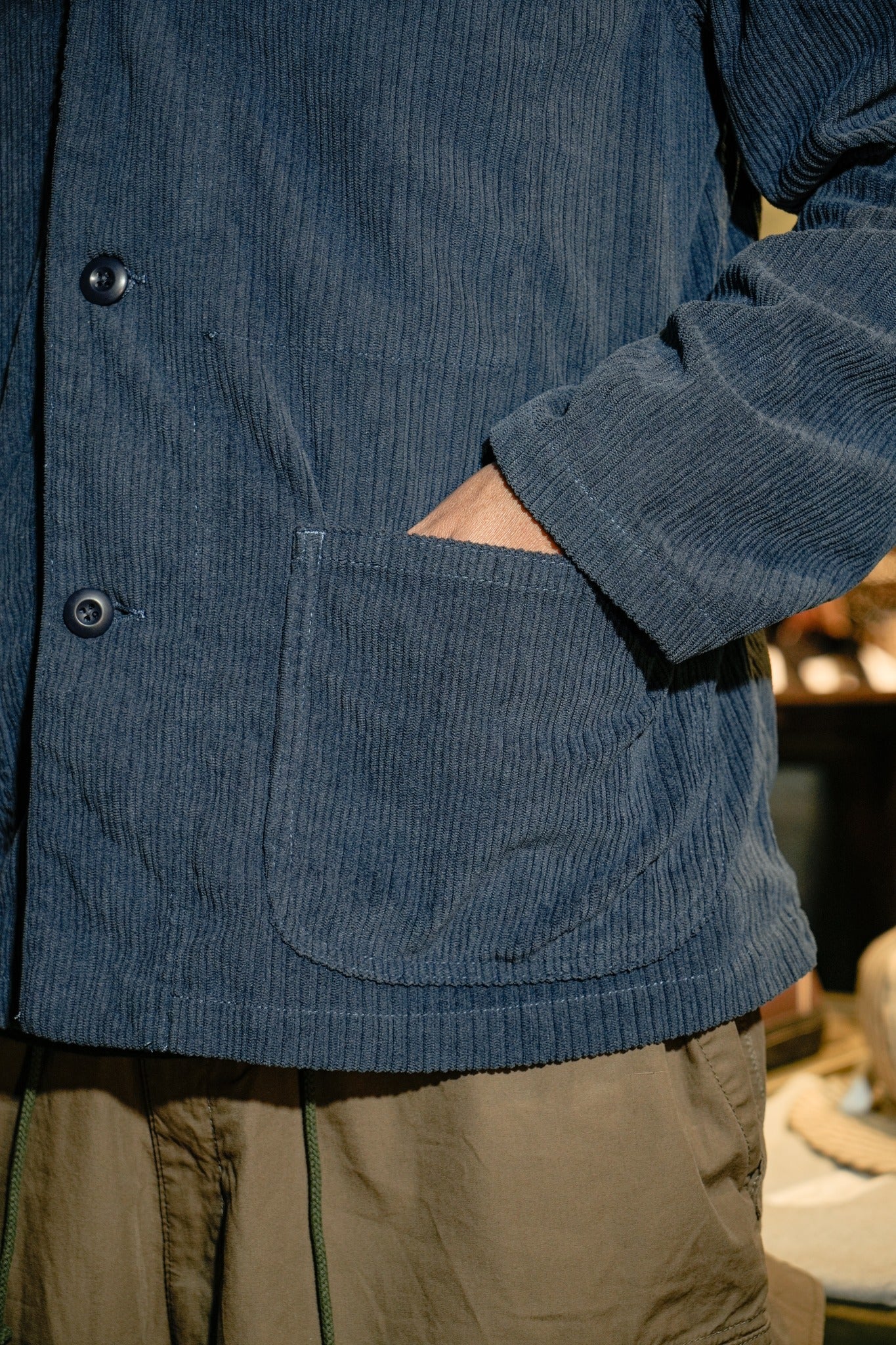 COTTON CORDUROY SHAWL COLLAR USN STYLE JACKET - NAVY