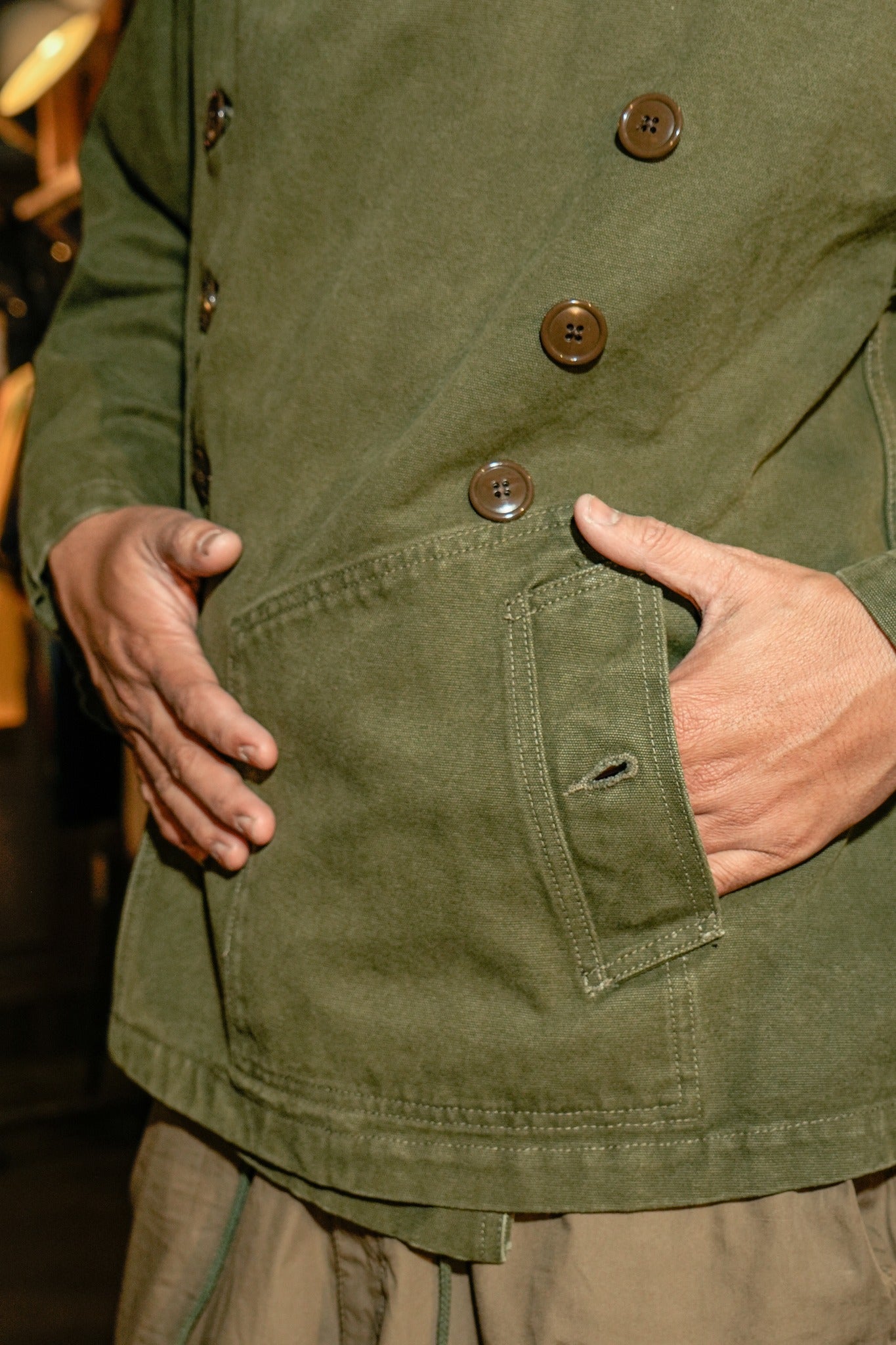 COTTON CANVAS S 1950S FRENCH MOTORCYCLE JACKET - GREEN