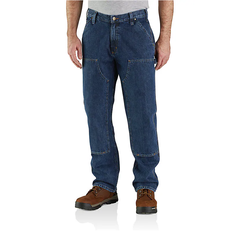 LOOSE STRAIGHT DOUBLE-FRONT DENIM DUNGAREE PANTS - CANAL