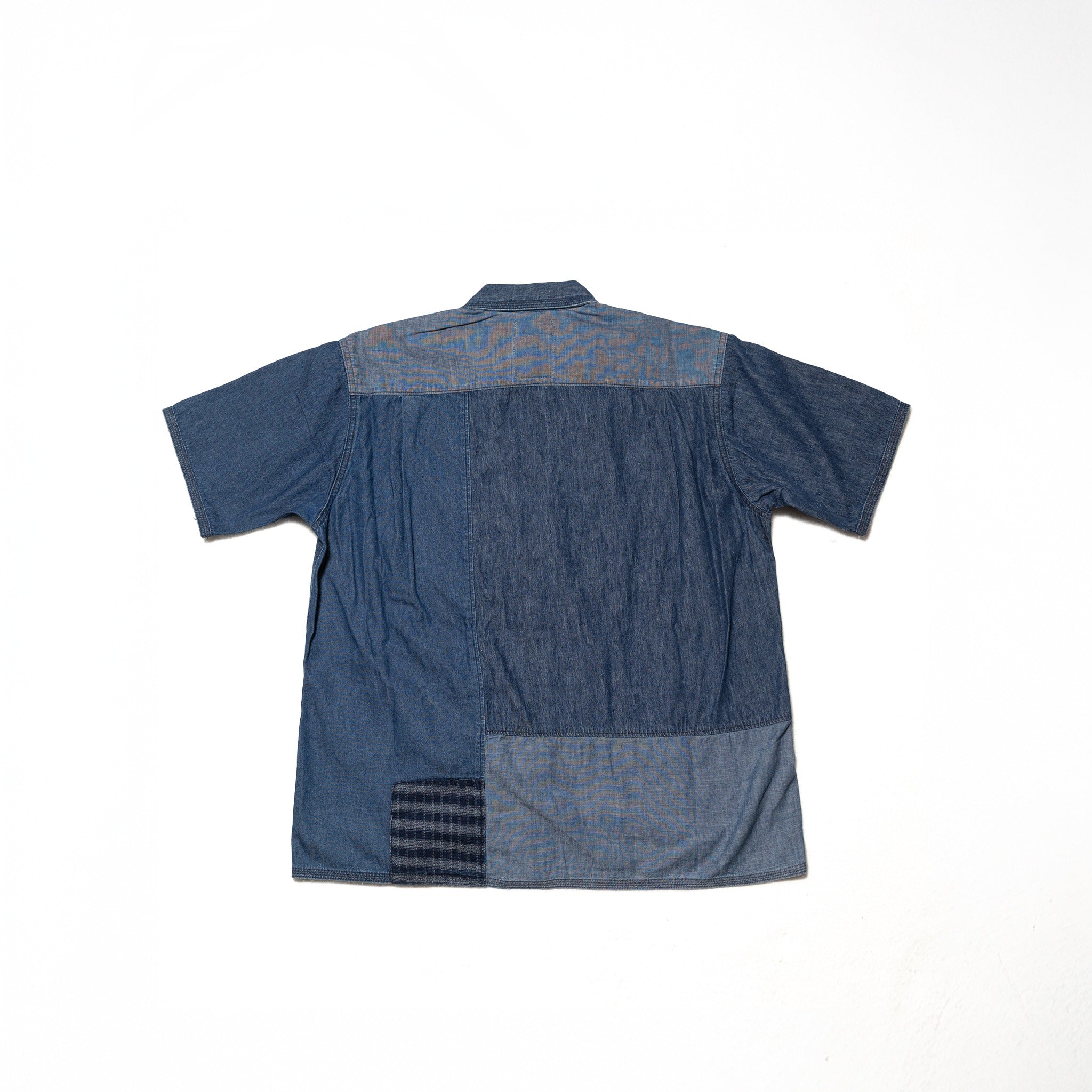 INDIGO MIX FABRIC PATCHWORK S/S OPEN SHIRT - INDIGO