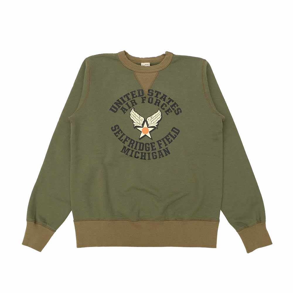 BR69630 SET-IN CREW NECK SWEAT SHIRT U.S.A.F SELFRIDGE FIELD - OLIVE