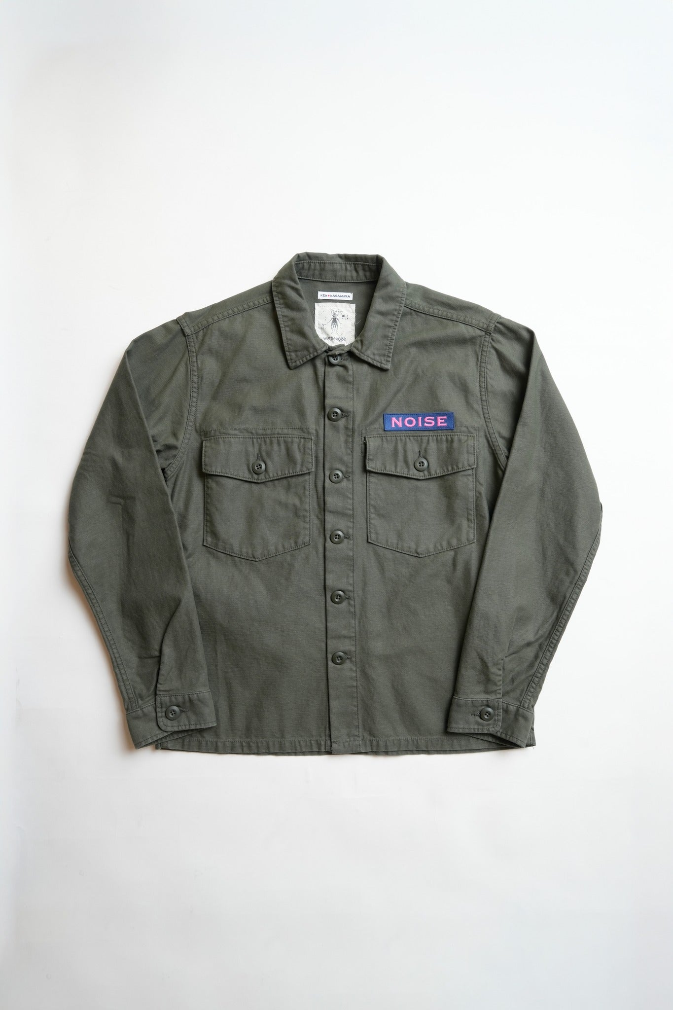 COTTON BACK SATIN OG SHIRT WITH EMBROIDERY - GREEN