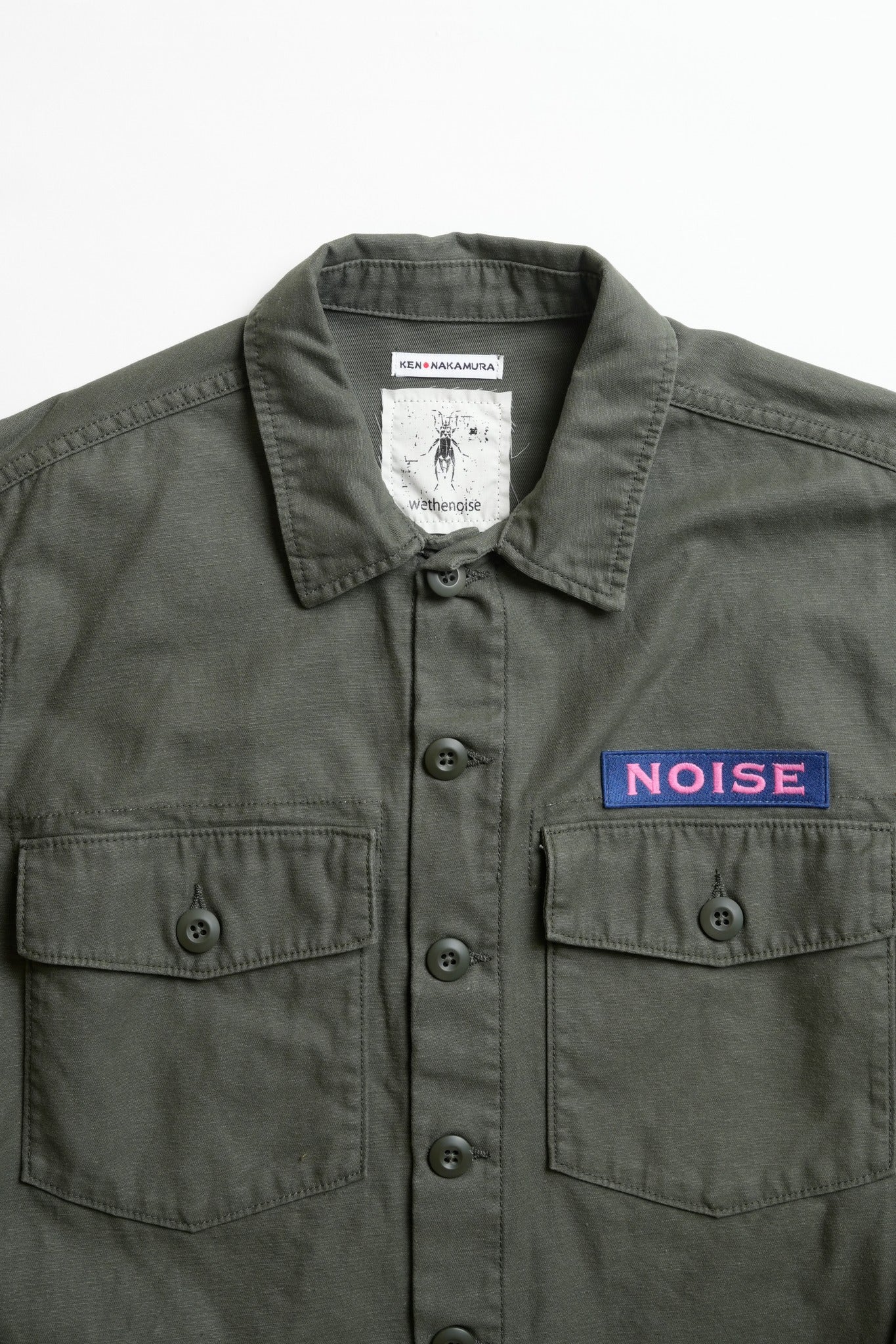 COTTON BACK SATIN OG SHIRT WITH EMBROIDERY - GREEN