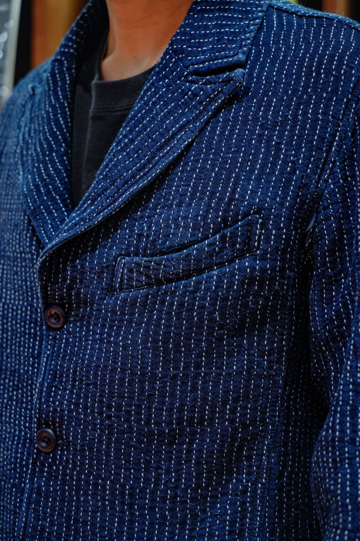 Lightweight Sashiko Peaked Lapel Suit - INDIGO