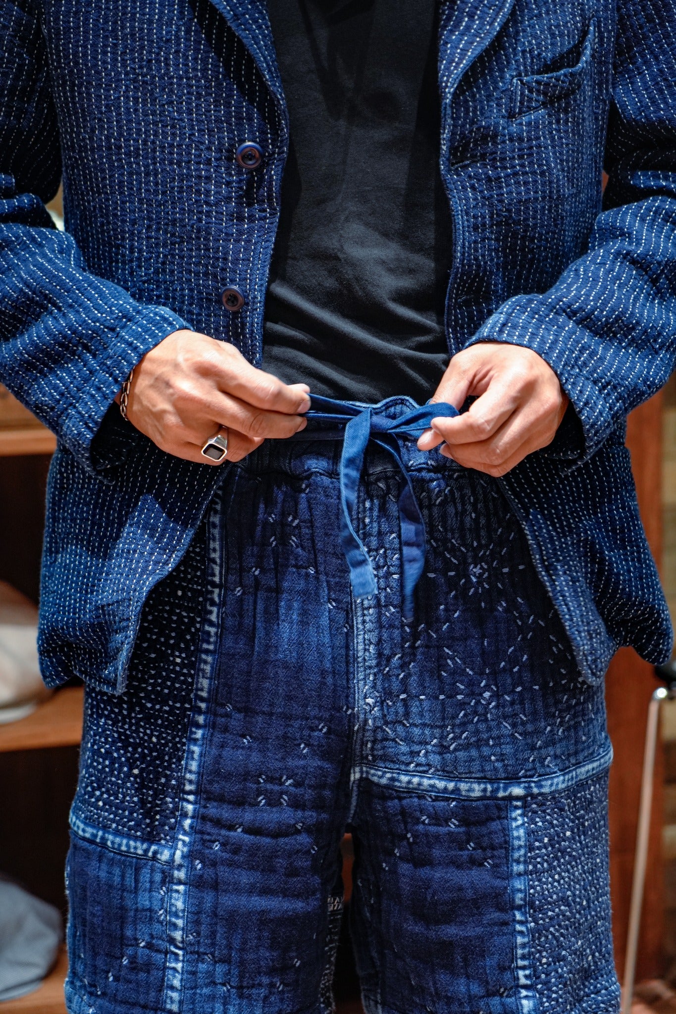 Starry Sashiko Patchwork Pants - INDIGO