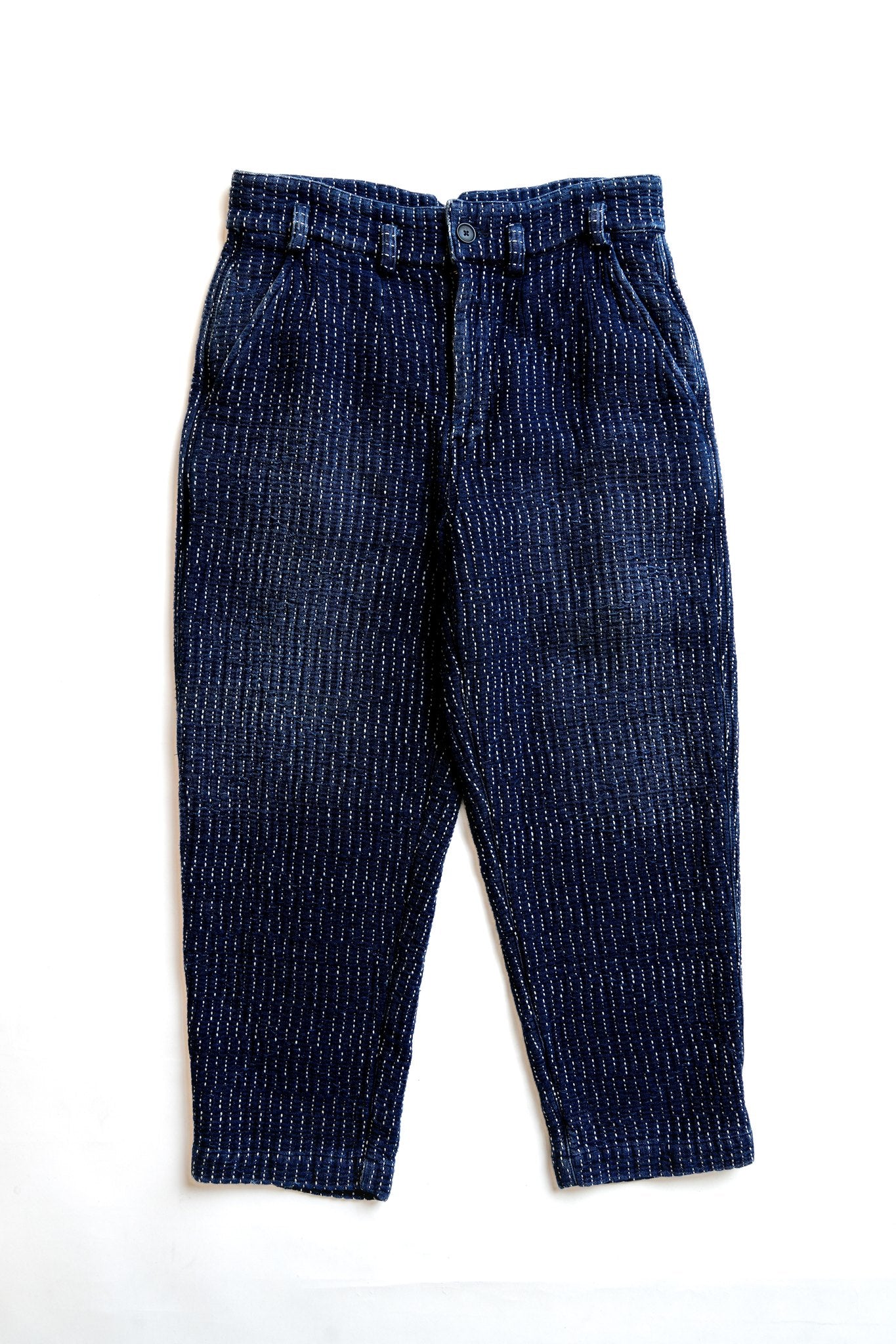 Heavy sashiko white line tapered pants - INDIGO