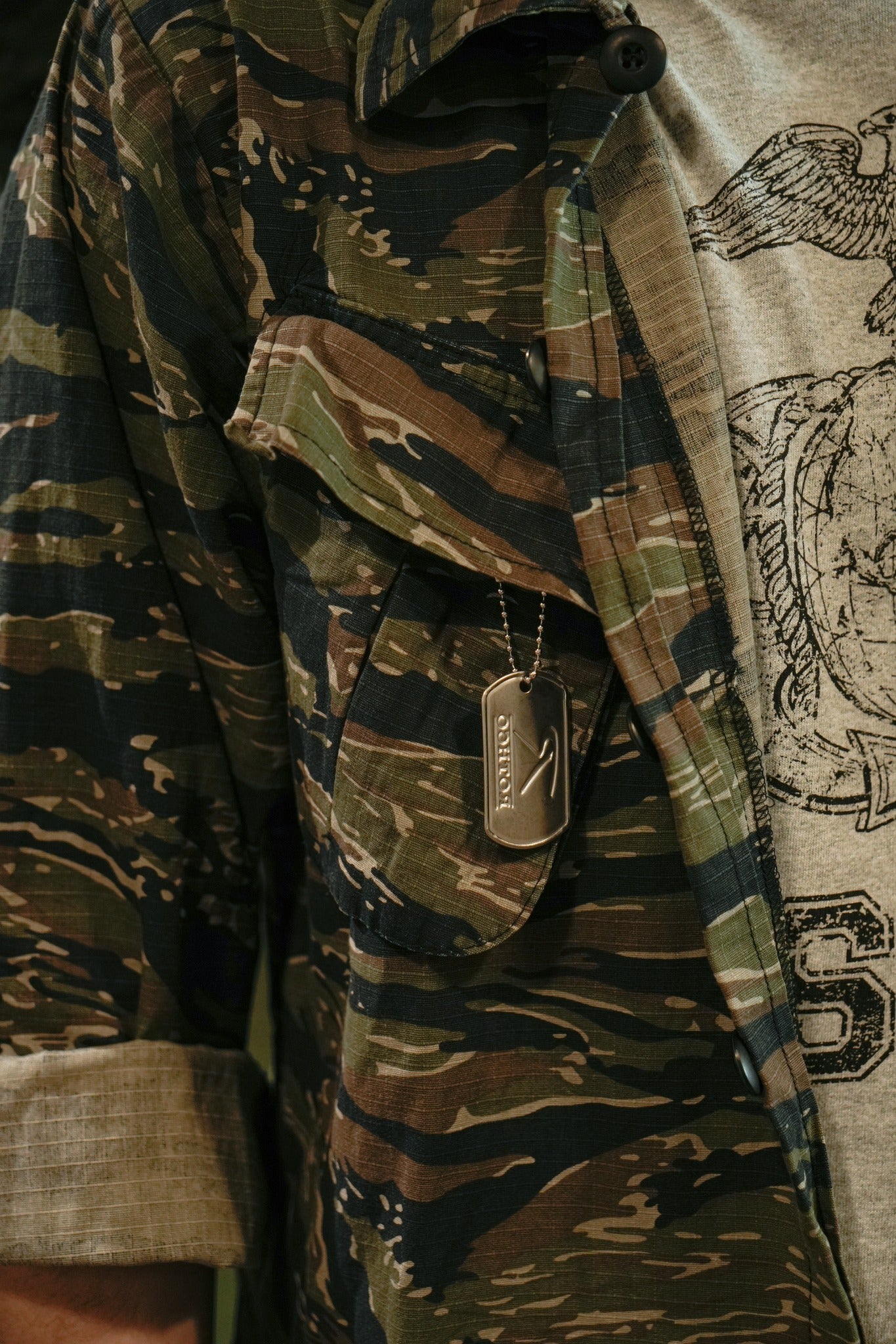 VINTAGE VIETNAM FATIGUE RIP-STOP SHIRT - TIGER STRIPE CAMO