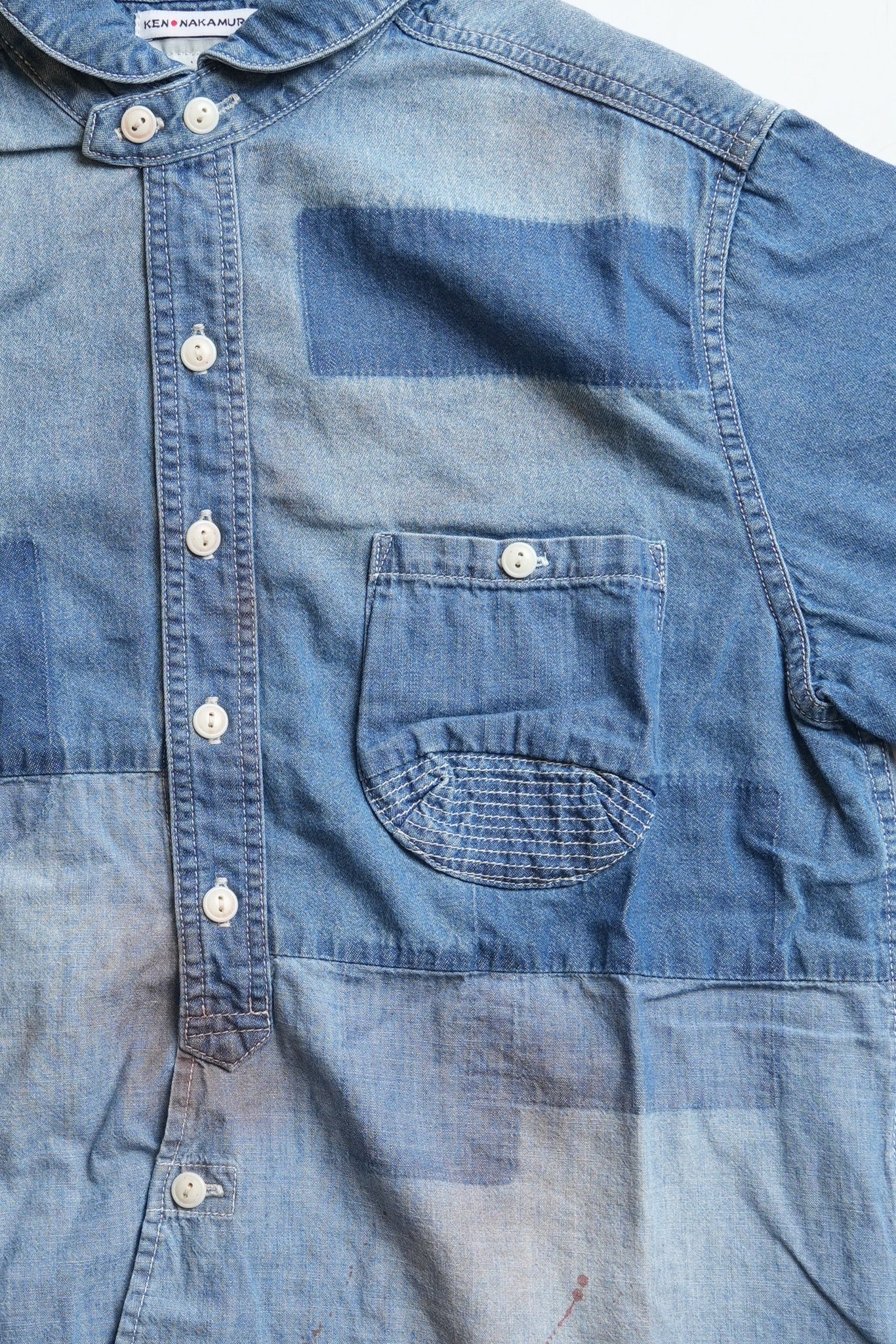 COTTON CHAMBRAY X DENIM DISTRESSED S/S VINTAGE SHIRT - CHAMBRAY